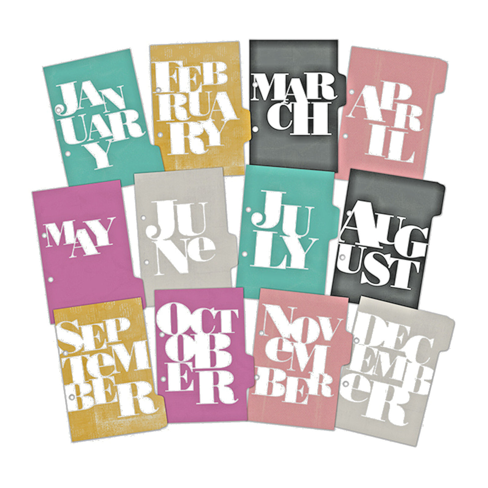 Heidi Swapp 12 TABBED 4x6 MONTHLY DIVIDER CARDS scrapbooking journaling planner