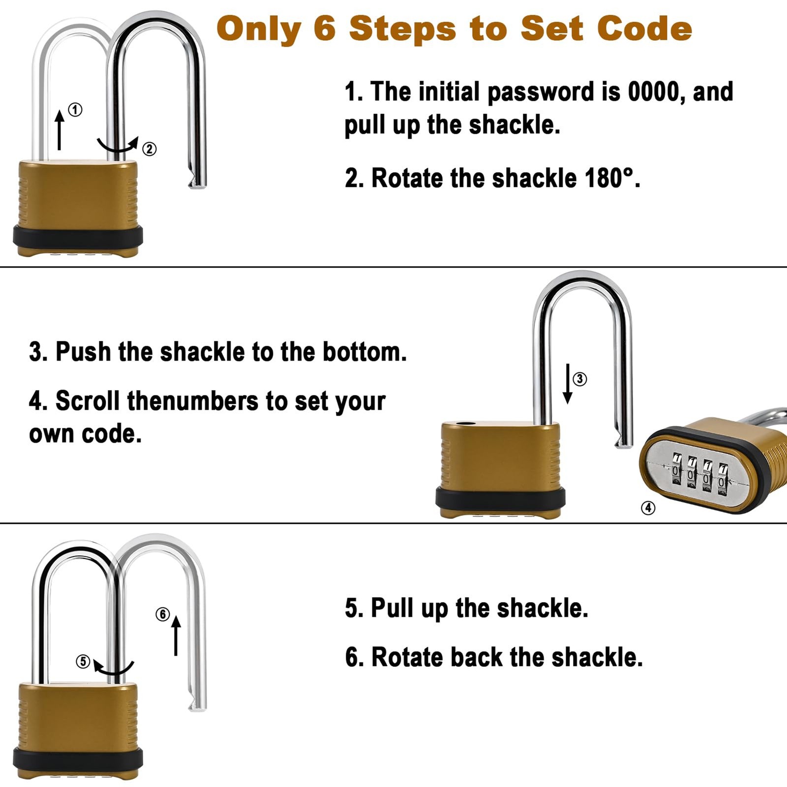 4 Pack Long Shackle Combination Padlock - 105mm Heavy Duty Combination Locks, Ou