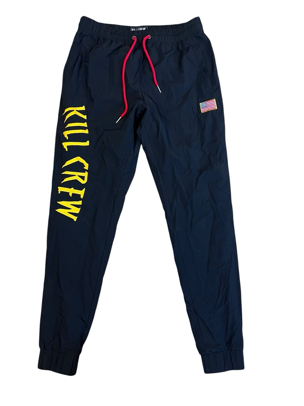 Kill Crew Jogger Pants Mens Small Black Nylon USA Flag Athletic Track