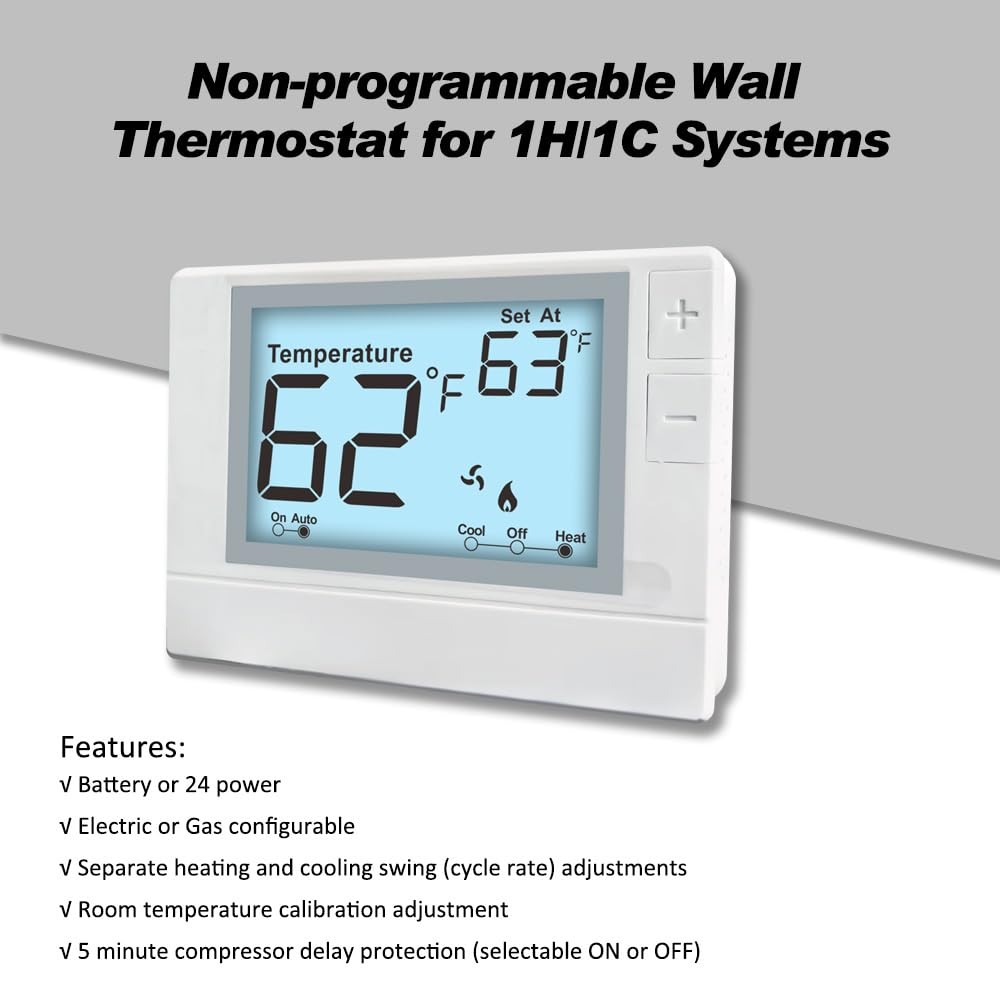 Non-Programmable Thermostat for Conventional Single-Stage Systems, 1 Heat/1 C...
