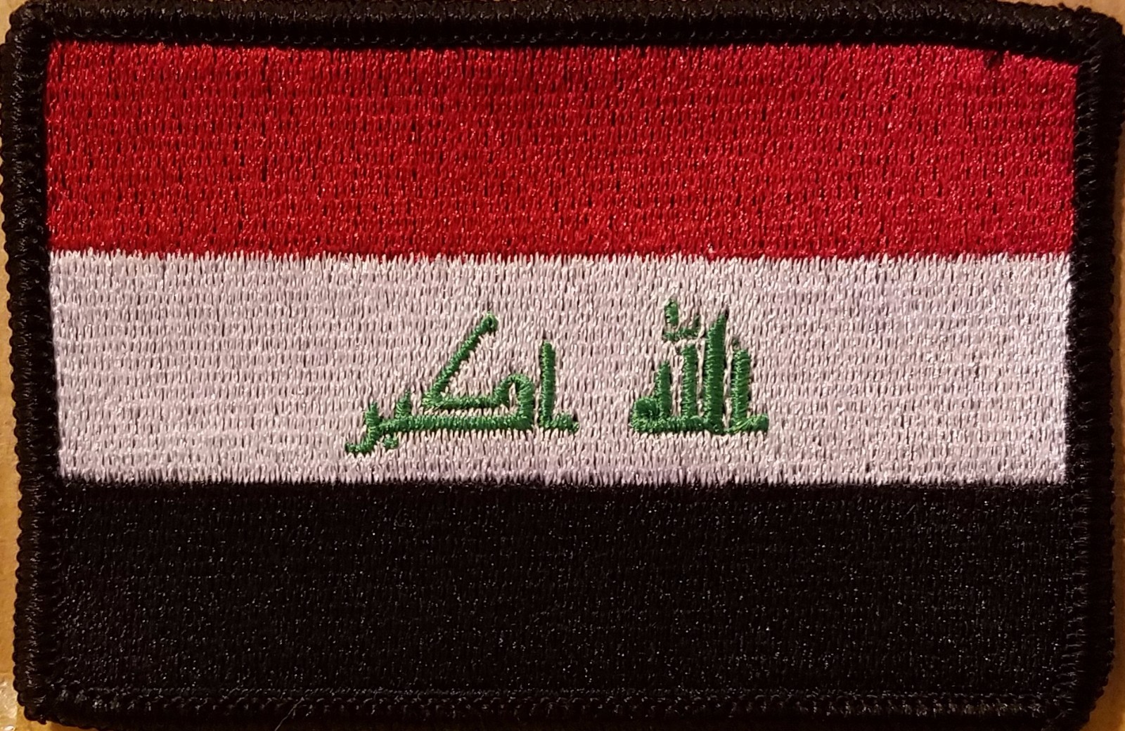 IRAQ Flag Patch W/ VELCRO® Brand Fastener Black  Border