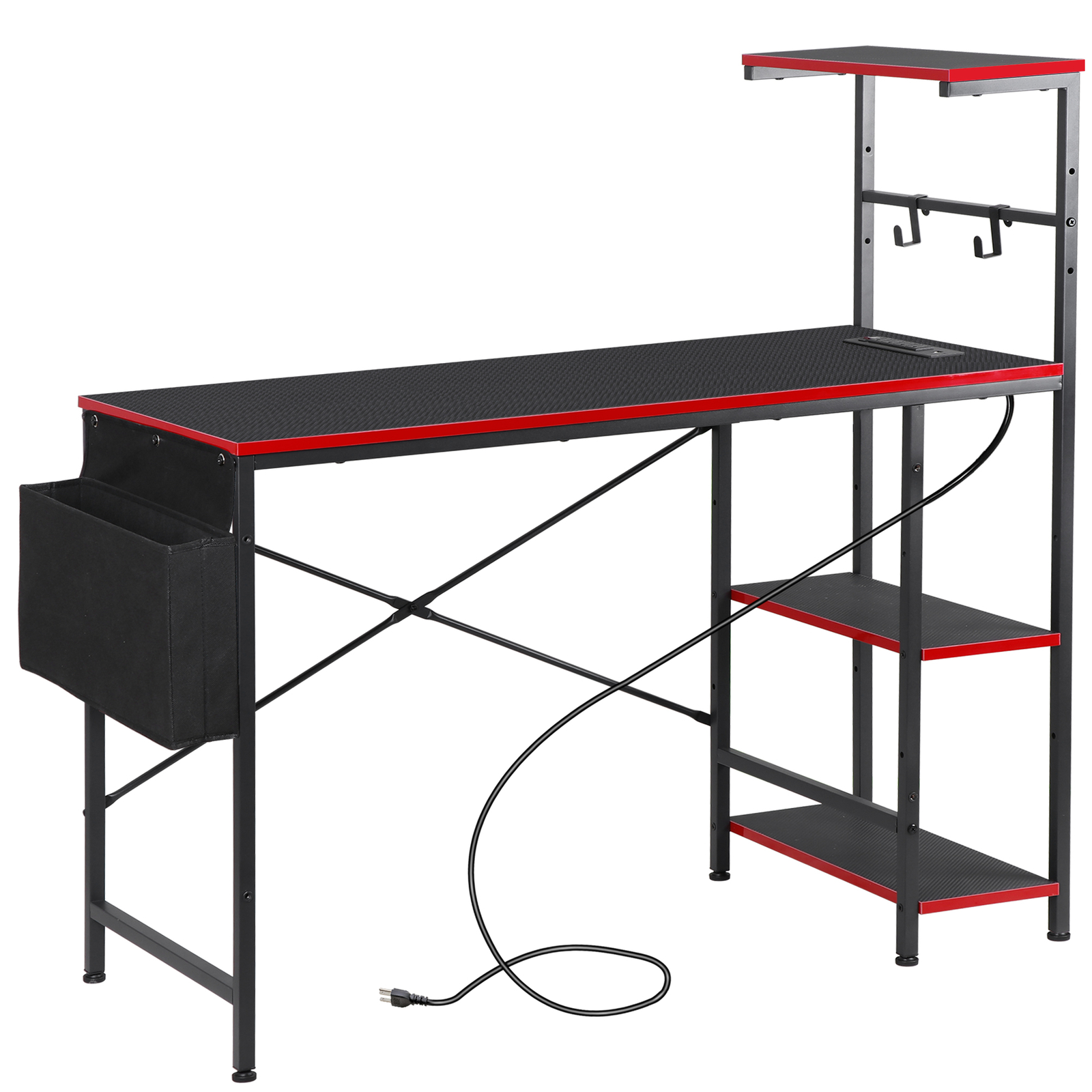 44 inch Computer Game Desk w/ LED Lights & Power Outlets Home Office Desk Black