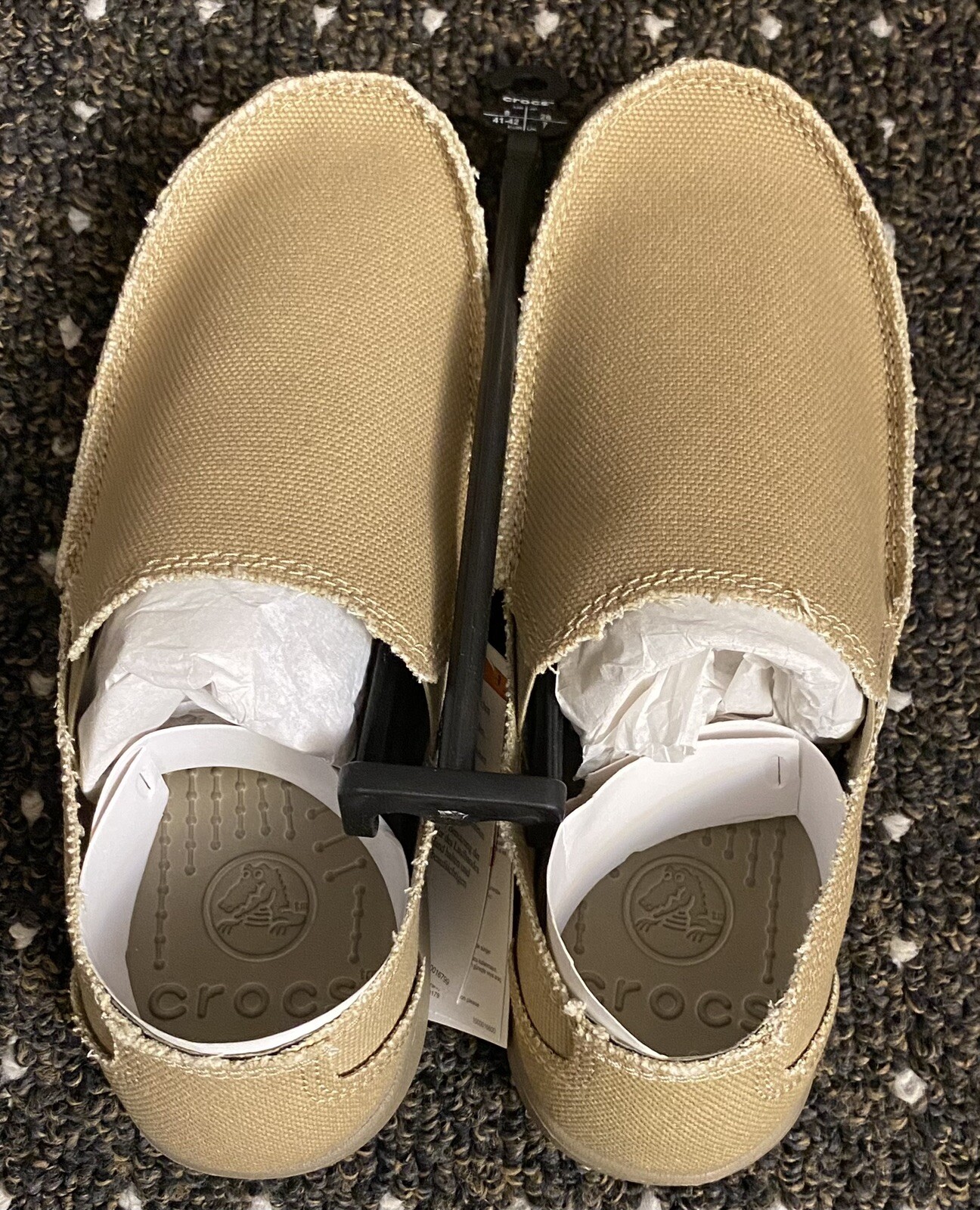 Crocs Santa Cruz Loafer Shoes Mens Size 8 Khaki Canvas Slip On (9823)*