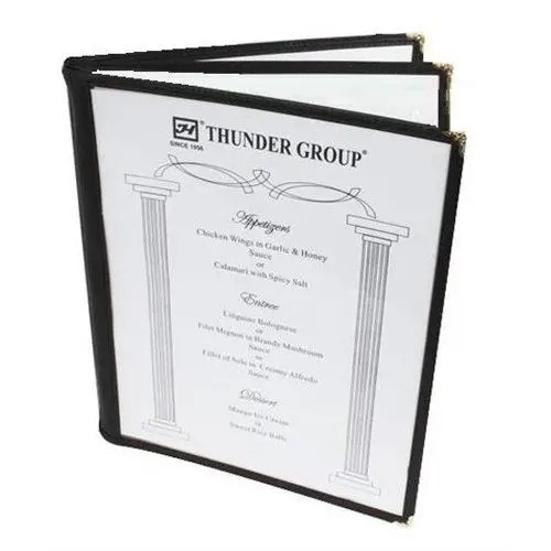 Thunder Group PLMENU-L3BL 8-1/2" x 11" 3-Page Book Fold Menu Cover Black