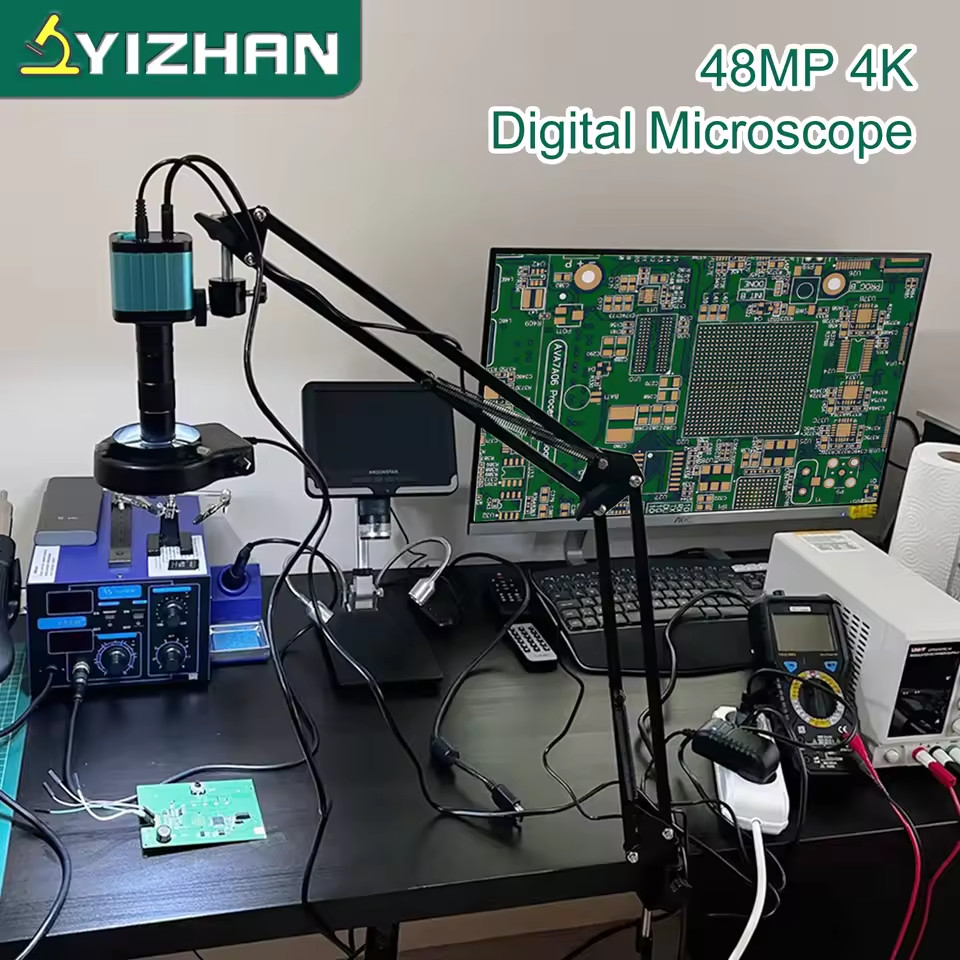 YIZHAN 60MP 4K Electronics Soldering Microscope sony sensor 1-150x Lens Stand