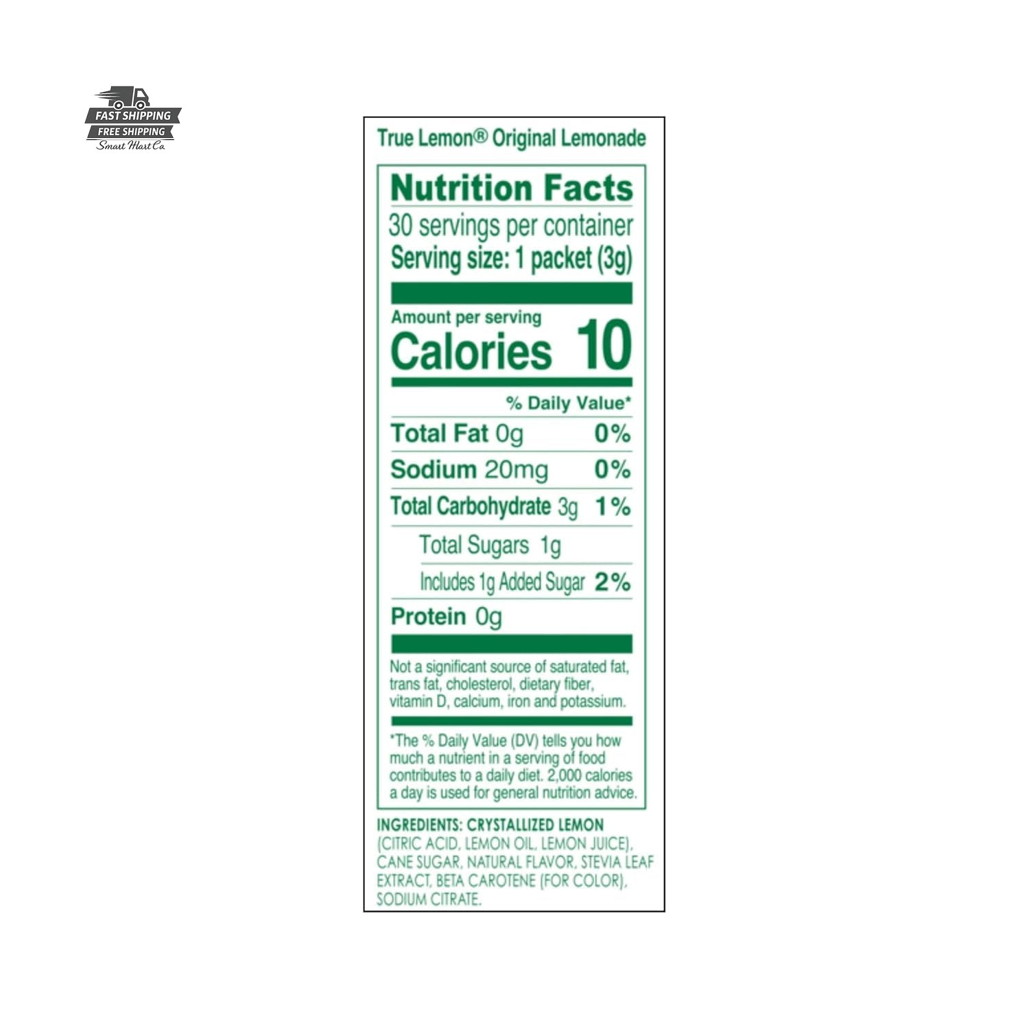 TRUE LEMON Original Lemonade Drink Mix Stevia 30 Count