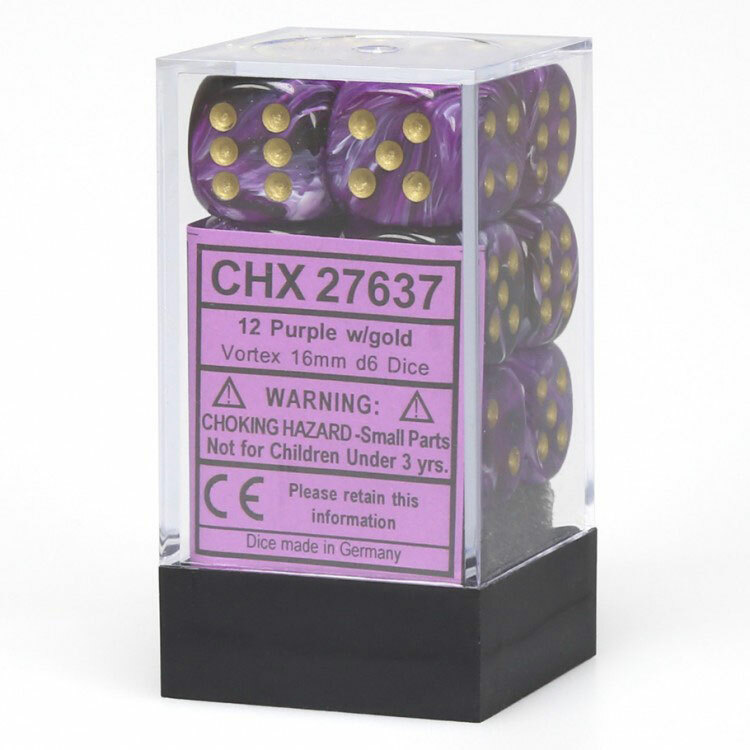 CHX27637 Chessex Manufacturing Vortex: 16mm D6 Purple/Gold/Black (12)