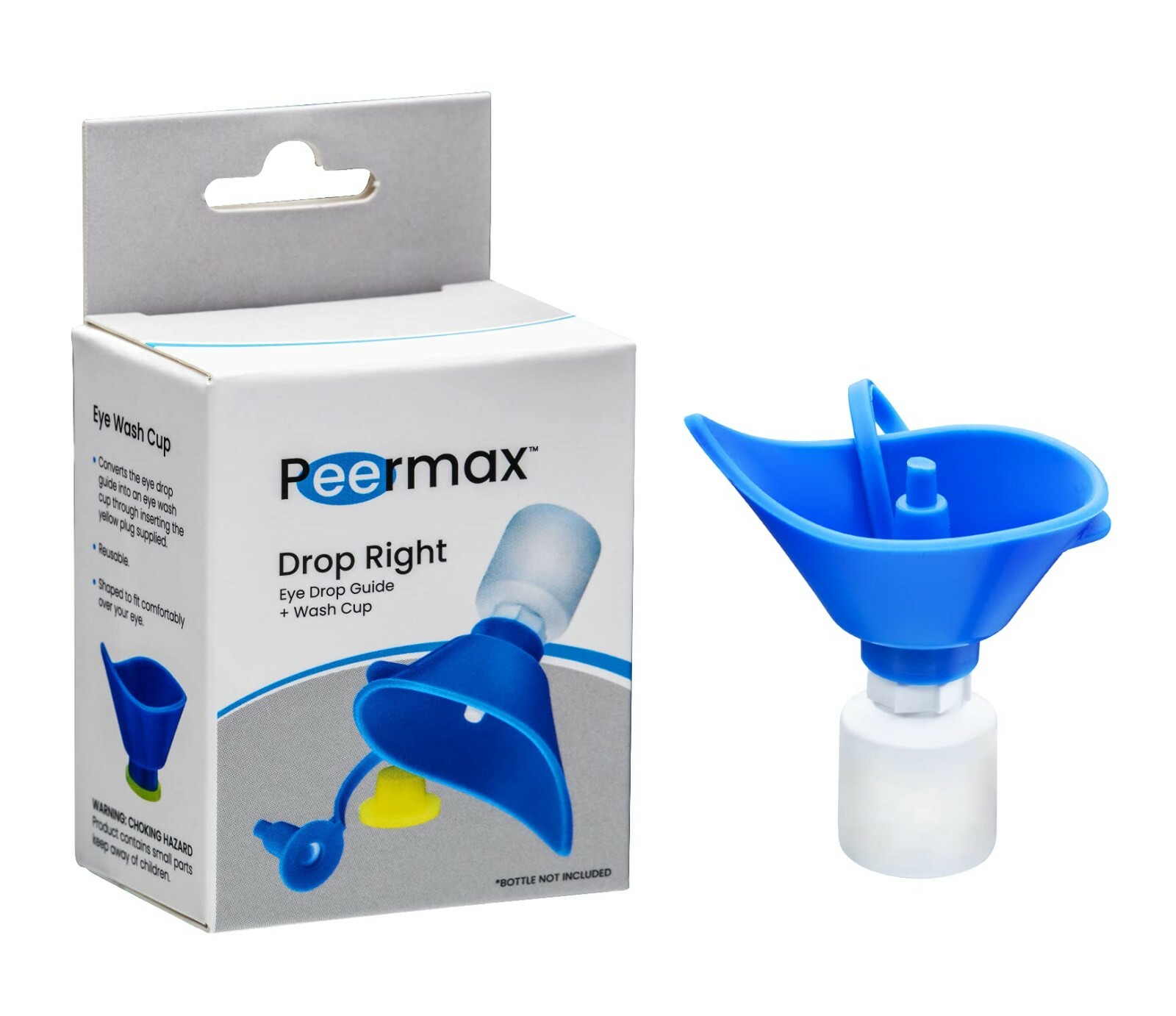 Peermax Drop Right 2 in 1 Eye Drop Guide + Wash Cup - Works with Most Bottles
