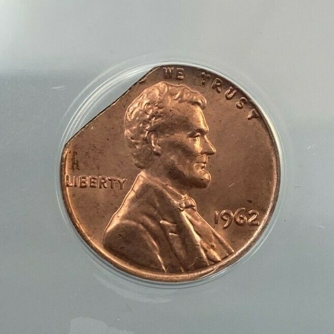 1962 1c Lincoln Straight Clip ANACS MS60 Details ~ Recolored 2.75g ~ MINT ERROR