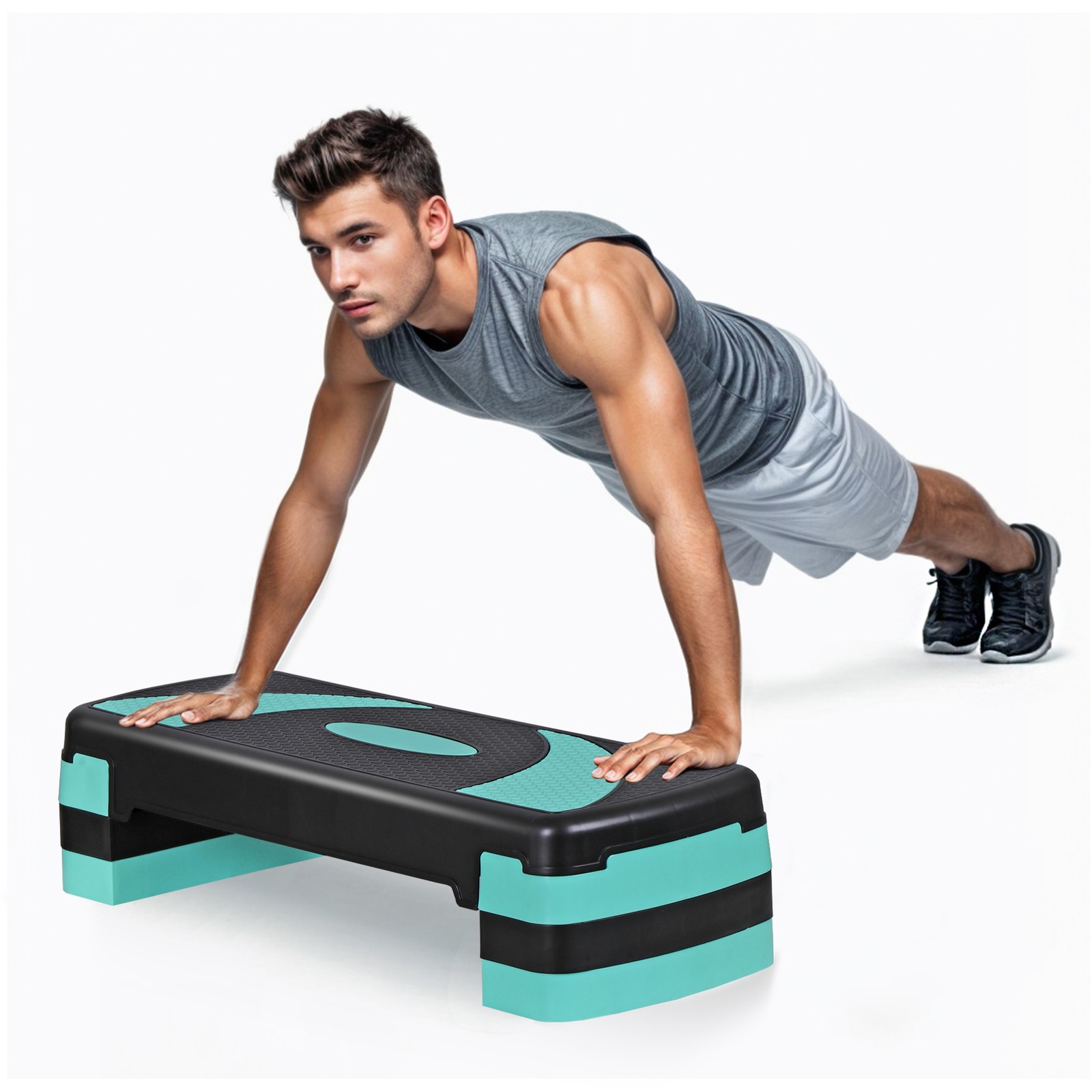 31" Adjustable Exercise Step Platform, 3-Level Height Non-Slip Surface Green