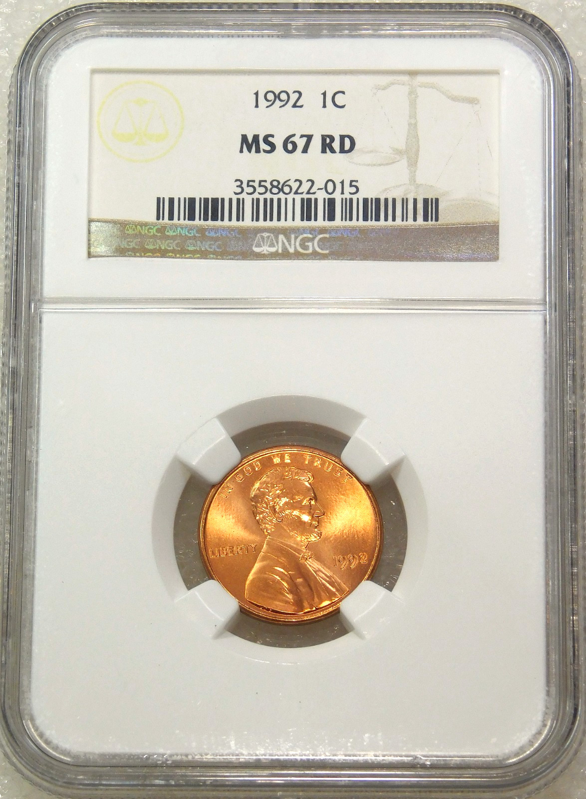 1992 P Lincoln Cent NGC MS67RD Bright Red Stunning Luster, PQ #R369R