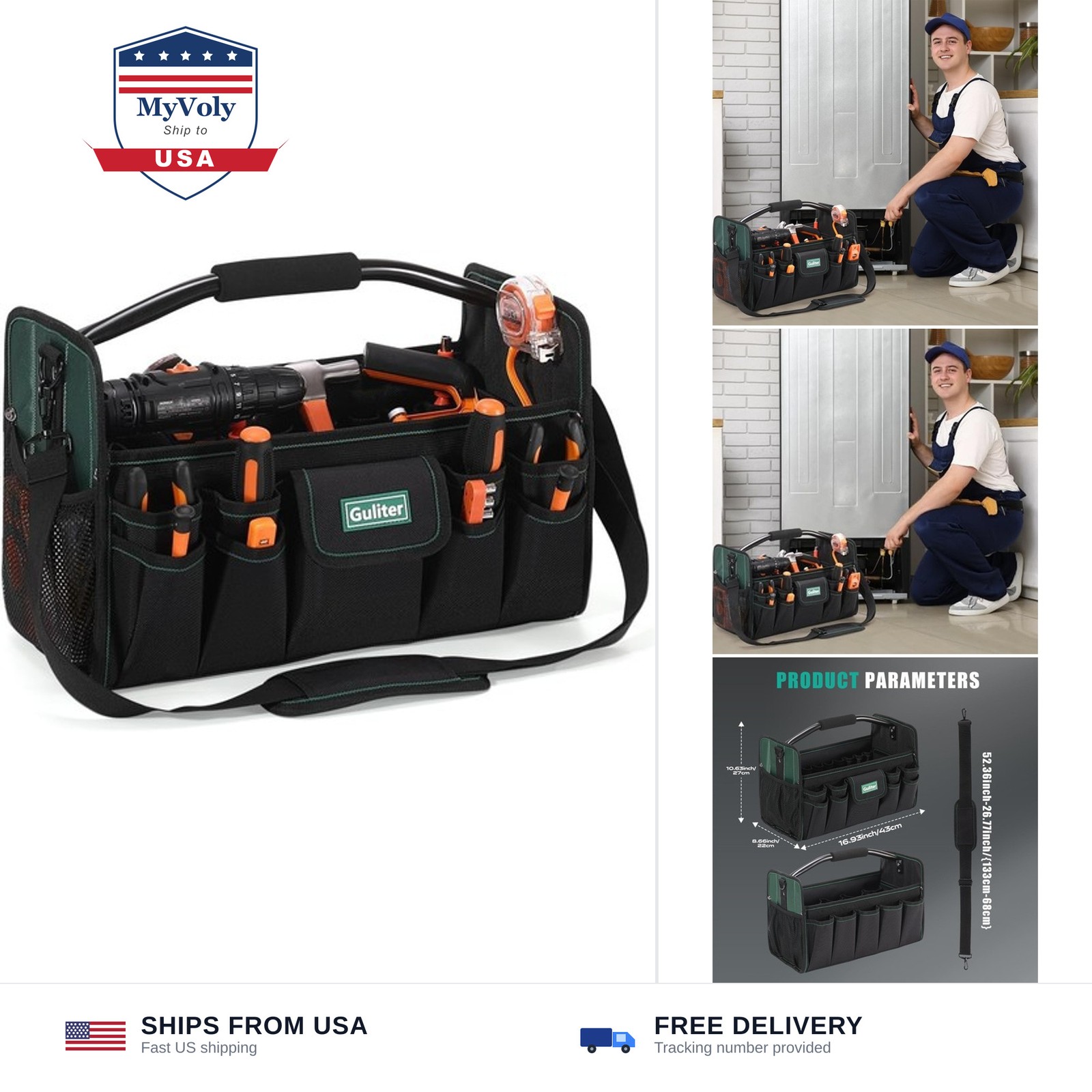 17 Inch Tool Bag,Electrician Tool Bags,Heavy Duty Open Top Tool Tote,31 Pocke...