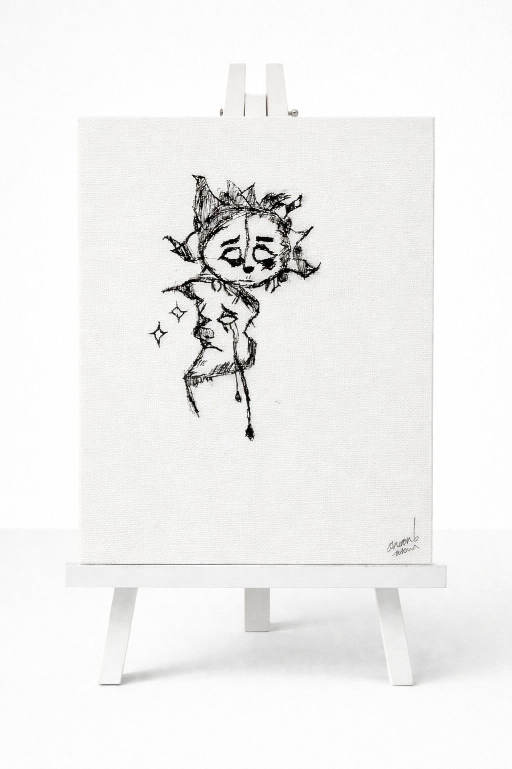 Sundown| Original Black Ink Art 8x10 Sun Moon Tears Stars Clown Face Drawing