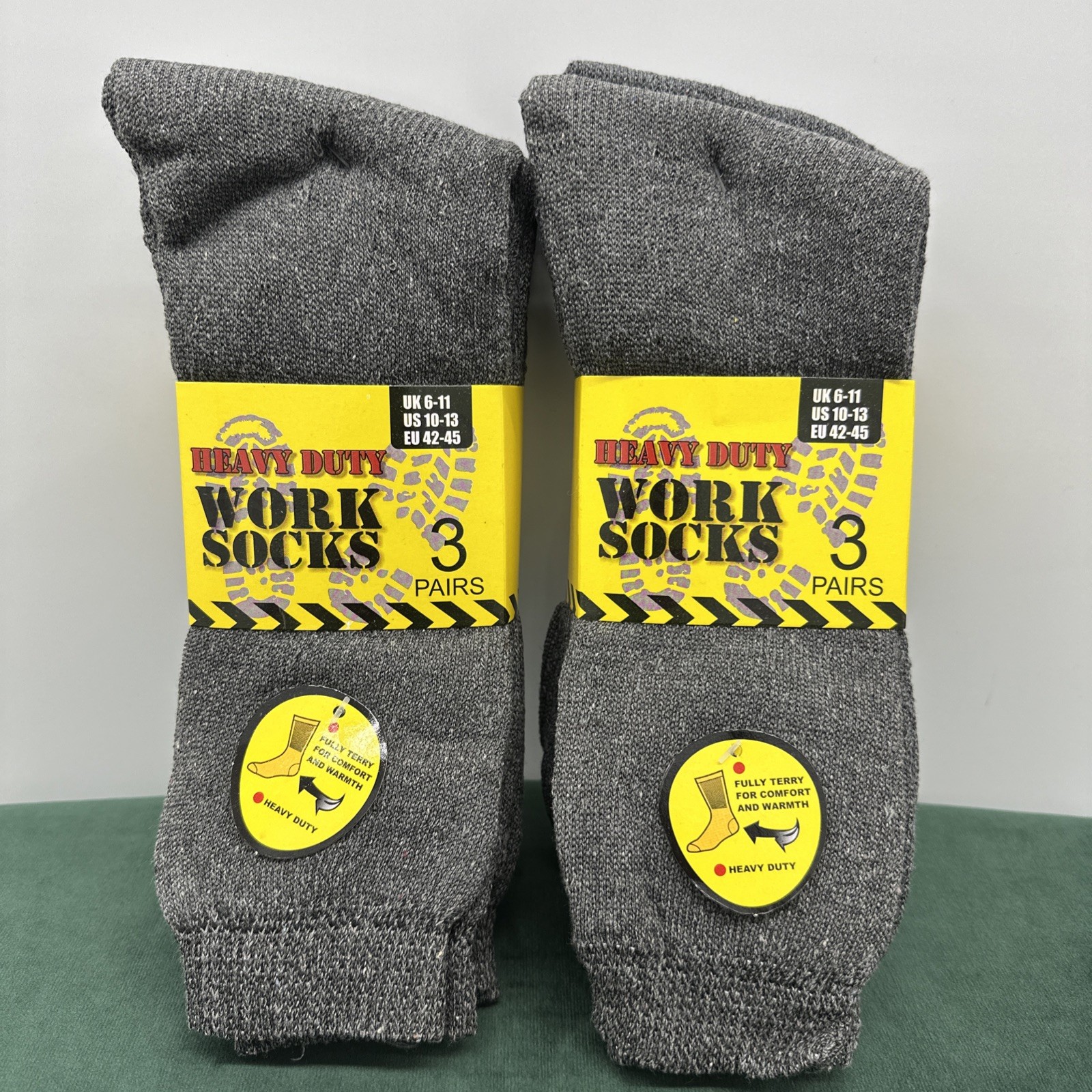 2 Packs Heavy Duty Work Socks 6 Pairs Men’s 10-13 Fully Terry Warm Cotton Blend