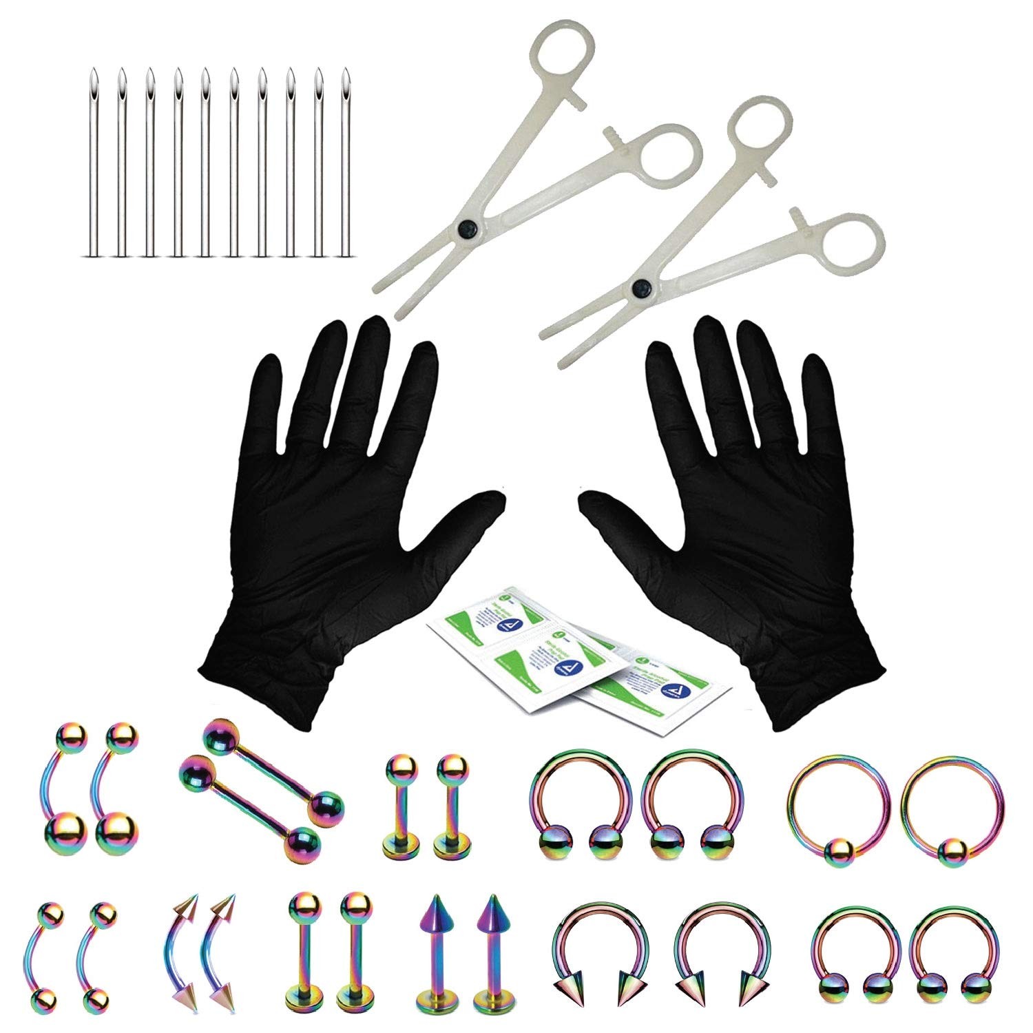 BodyJ4You 36PC PRO Body Piercing Kit - Nose Septum Ear Cartilage Lip Belly Na...