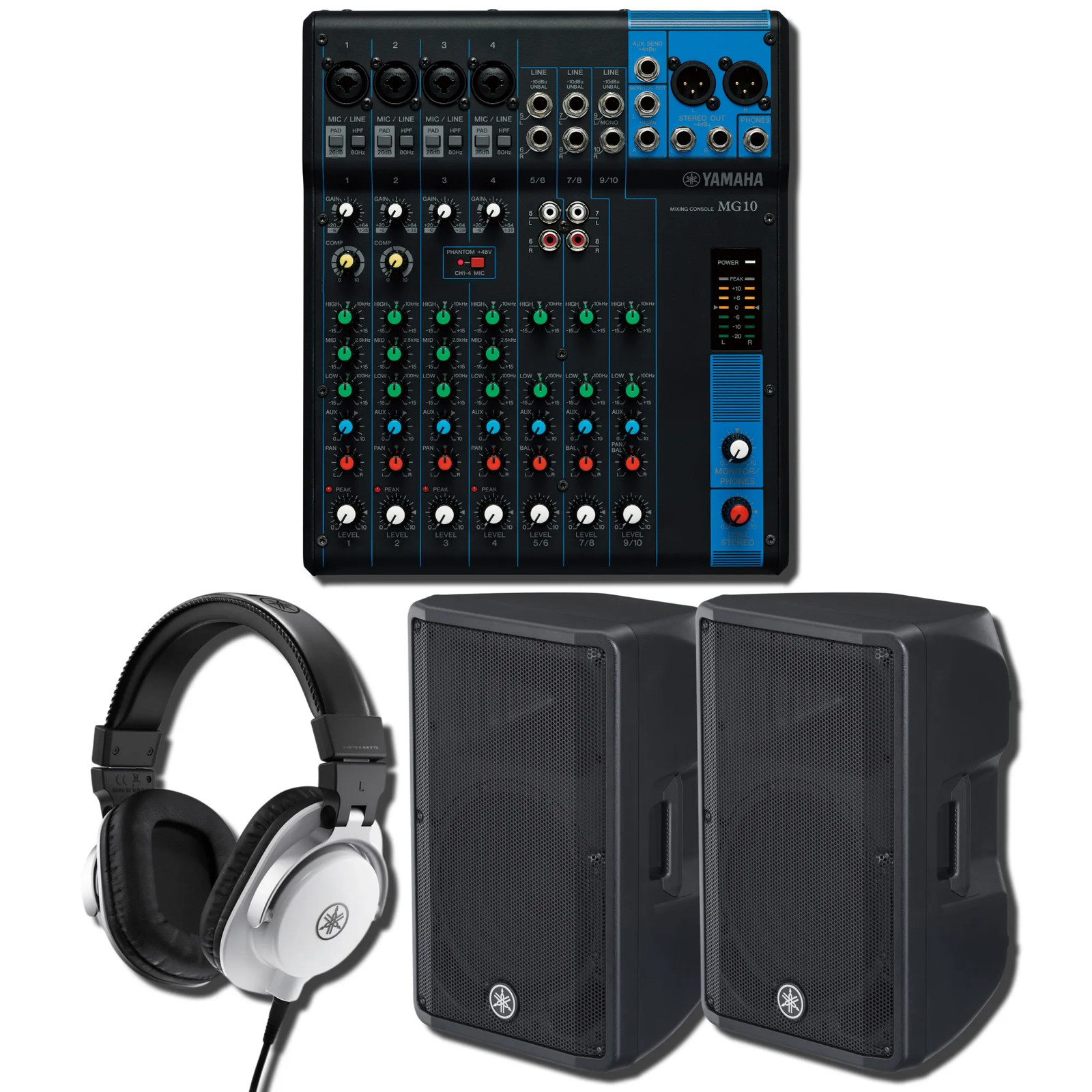 Yamaha MG10 10-Channel Analog Mixing Console Streaming PA Bundle with 2x DBR12