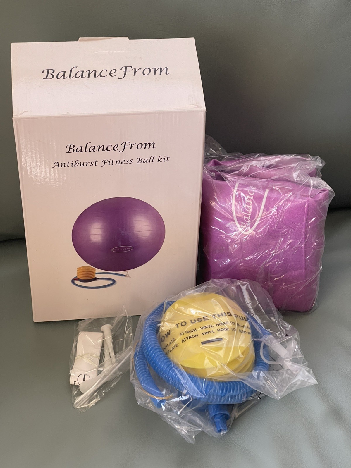 BalanceFrom Anti-Burst 55cm Exercise Fitness Ball Kit w/ Pump – Purple – NIB