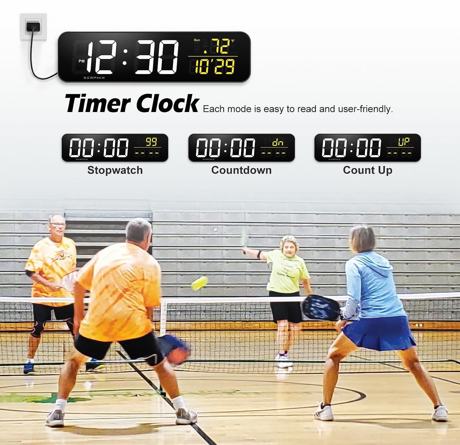 15.2" Digital Scoreboard Clock with Countdown Timer, Variable LED Color, Tabl...