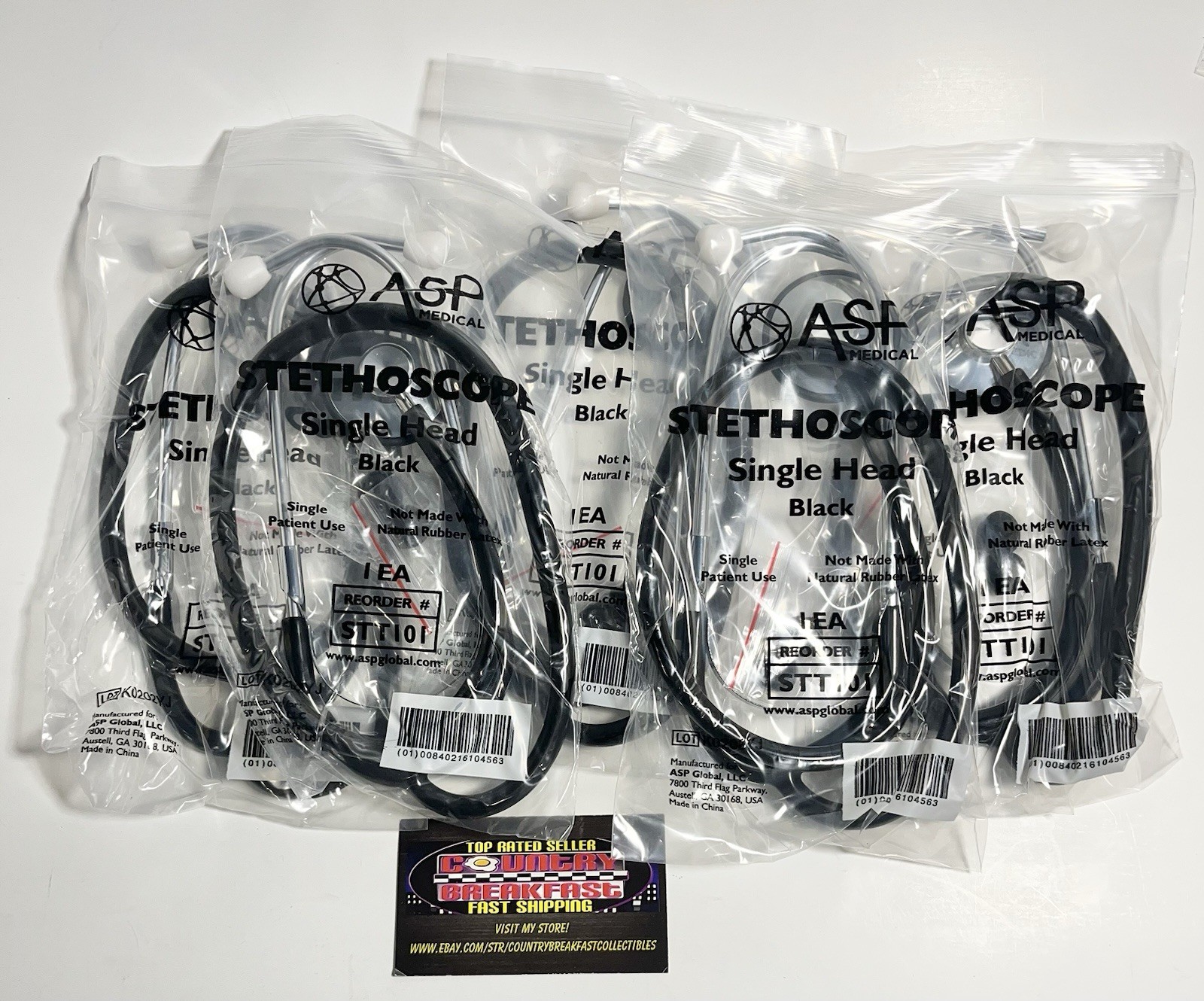 ASP Medical Stethoscope Single Head Black STT101 - Lot Of Five (5) - Brand New!
