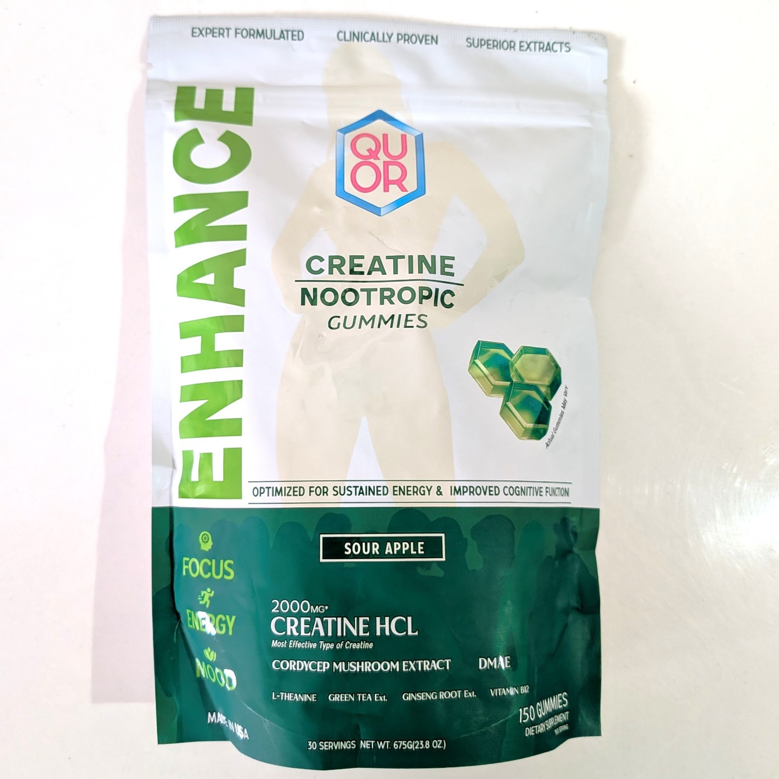 QUOR Enhance Creatine HCl Gummies Vegan Nootropic Stack 150 Count Exp 01/20/2028