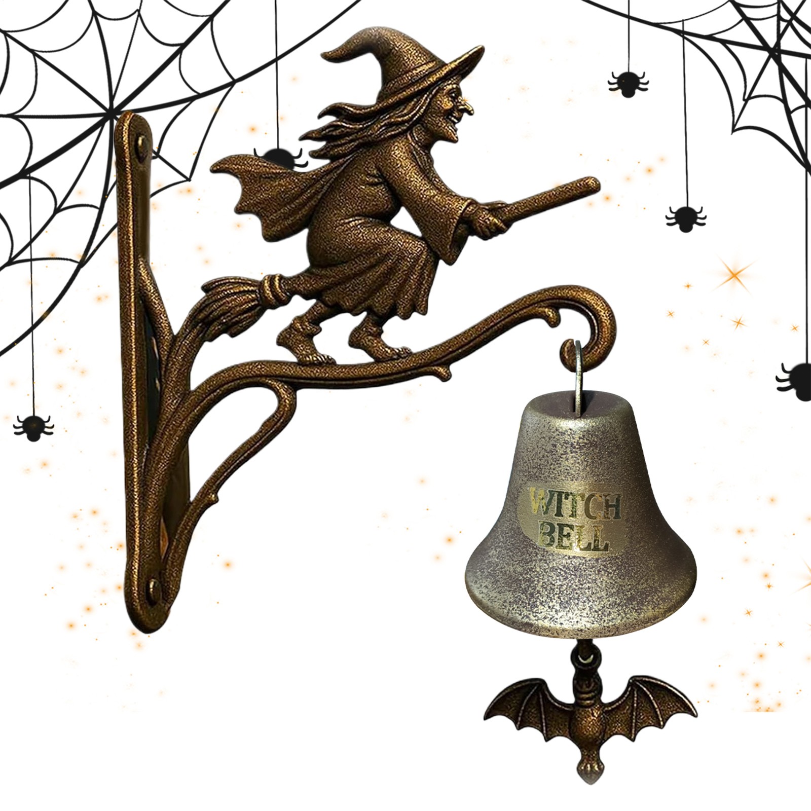 Vintage Witch Doorbell Alloy Halloween Door Hanger Bell With Witch Outdoor Bell