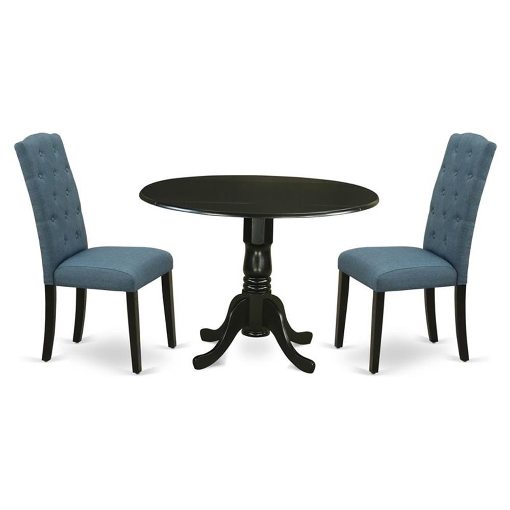 East West Furniture Dublin 3-piece Wood Dining Set in Black/Blue