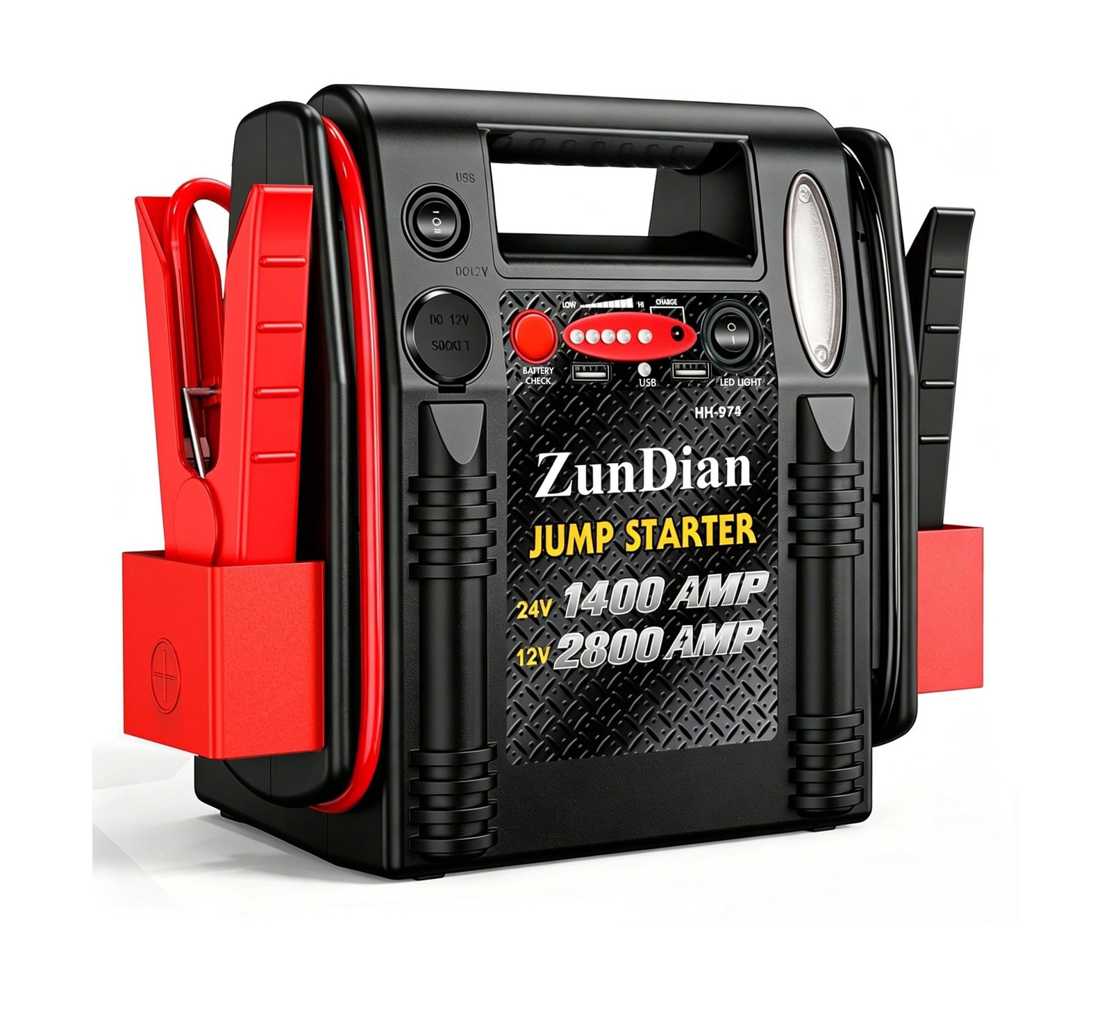 12V/24V Jump Starter - ZunDian 2800/1400 Amp Heavy Duty Battery Booster Pack,...