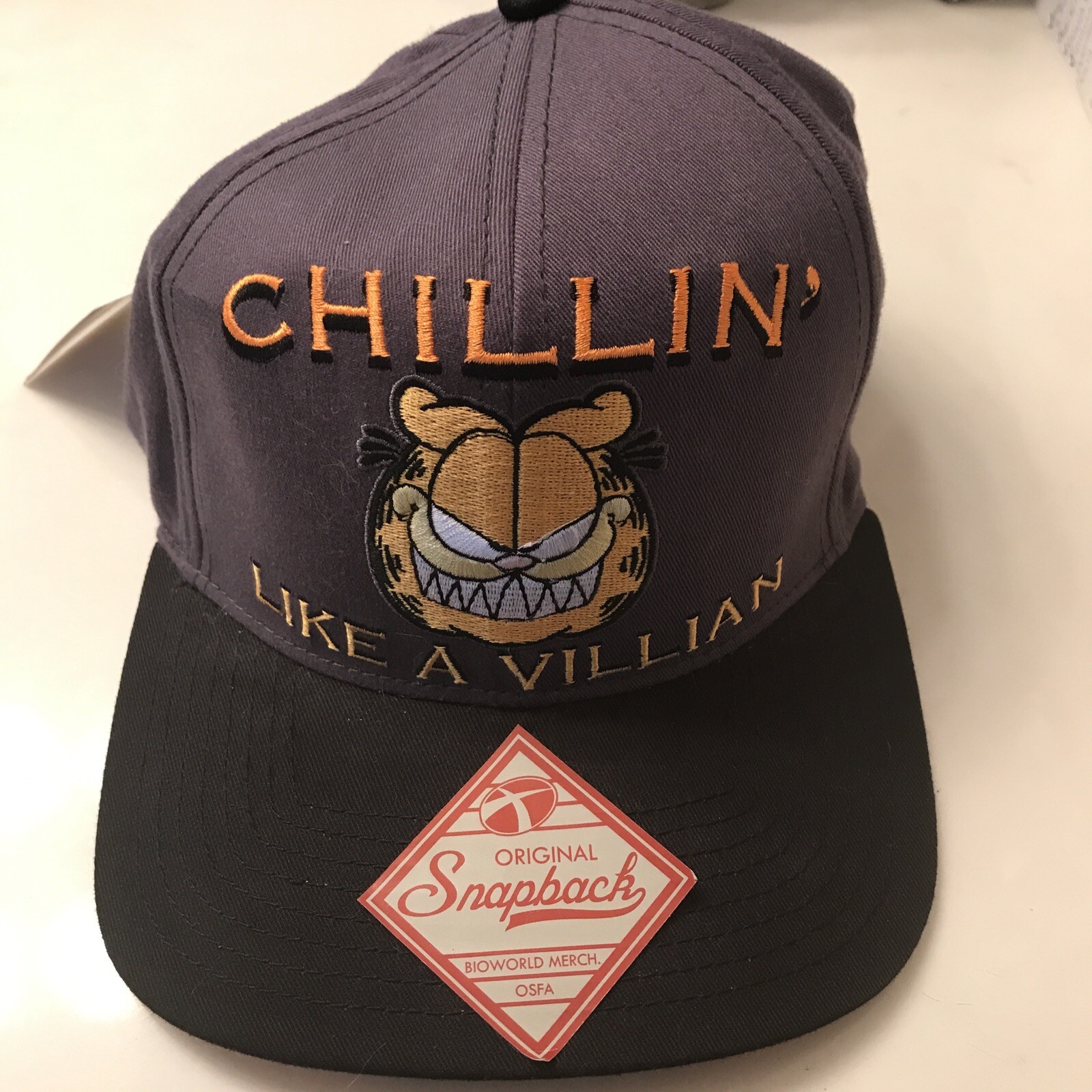 Production Sample Garfield “Chillin’ Like A Villian”Snapback Hat Ball Cap NWT