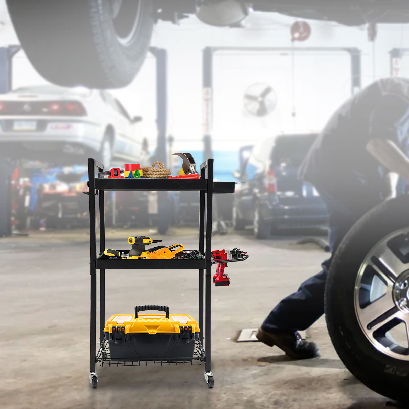 Power Tool Storage Cart Moveable, Tool Holder W/ Wheels For Tool Storage