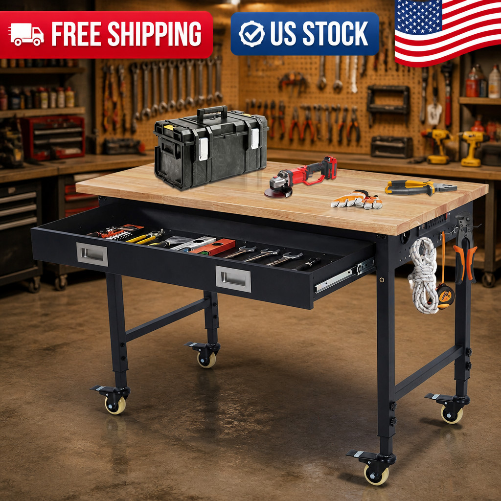 48"x 24"Workbench,Heavy Work Bench 2000LBS Garage Workbenchs with Power Duty