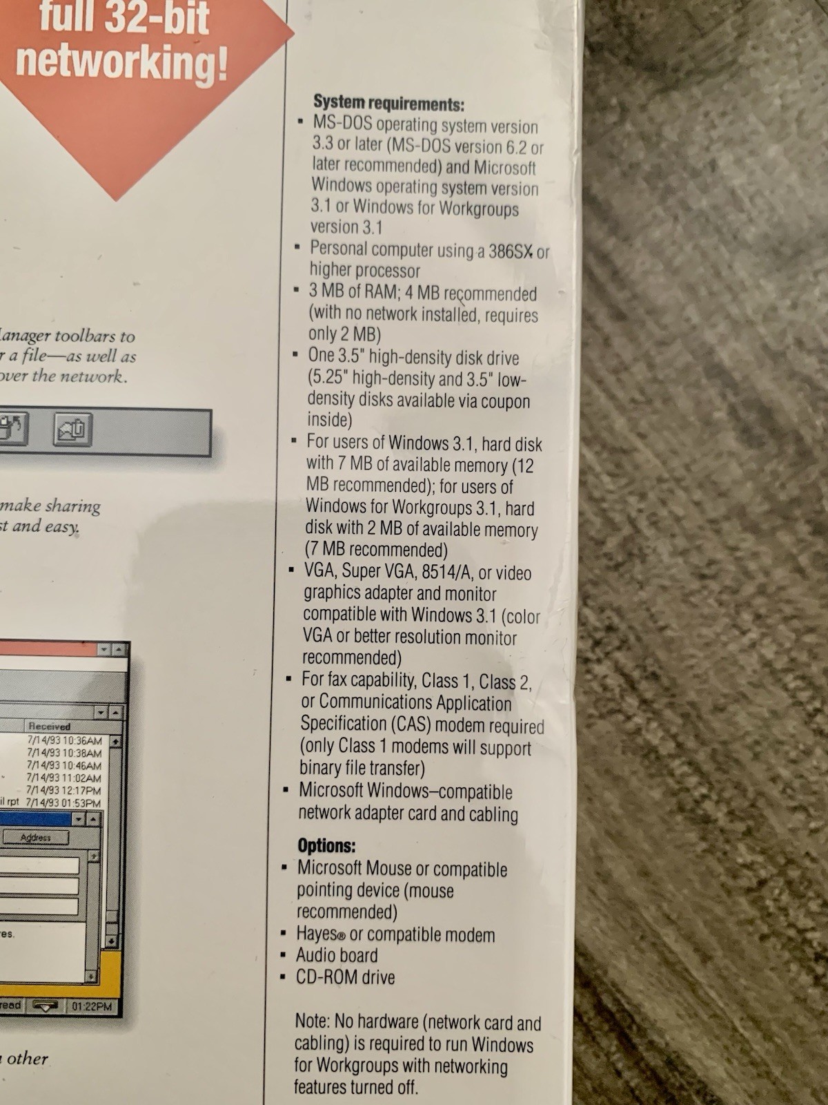 Microsoft Workgroup Add-on For Windows Version 3.11 Network Software New 1993