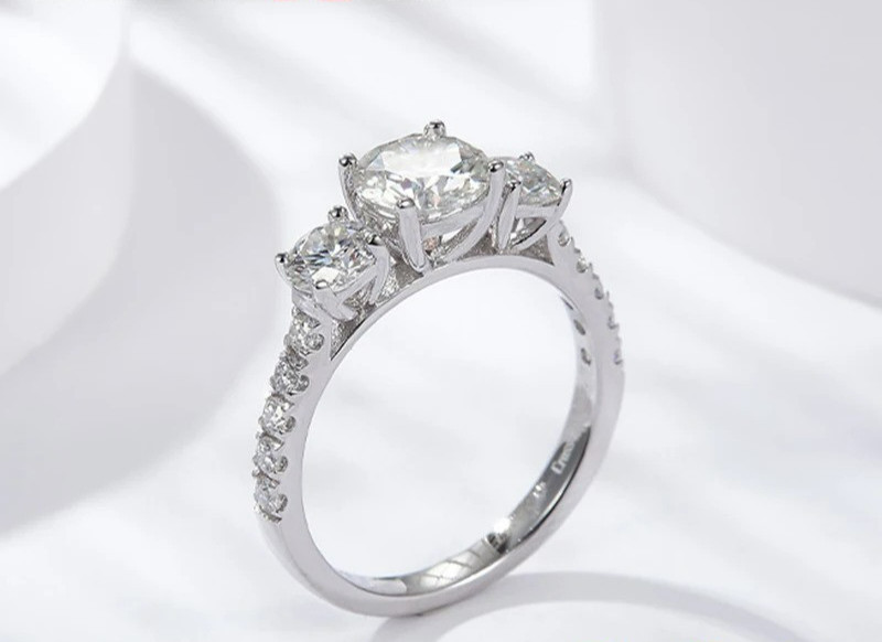 1.8Ct Three Stone Dazzling Moissanite D/VVS1 Ring 925 Silver Size 5-9 WG