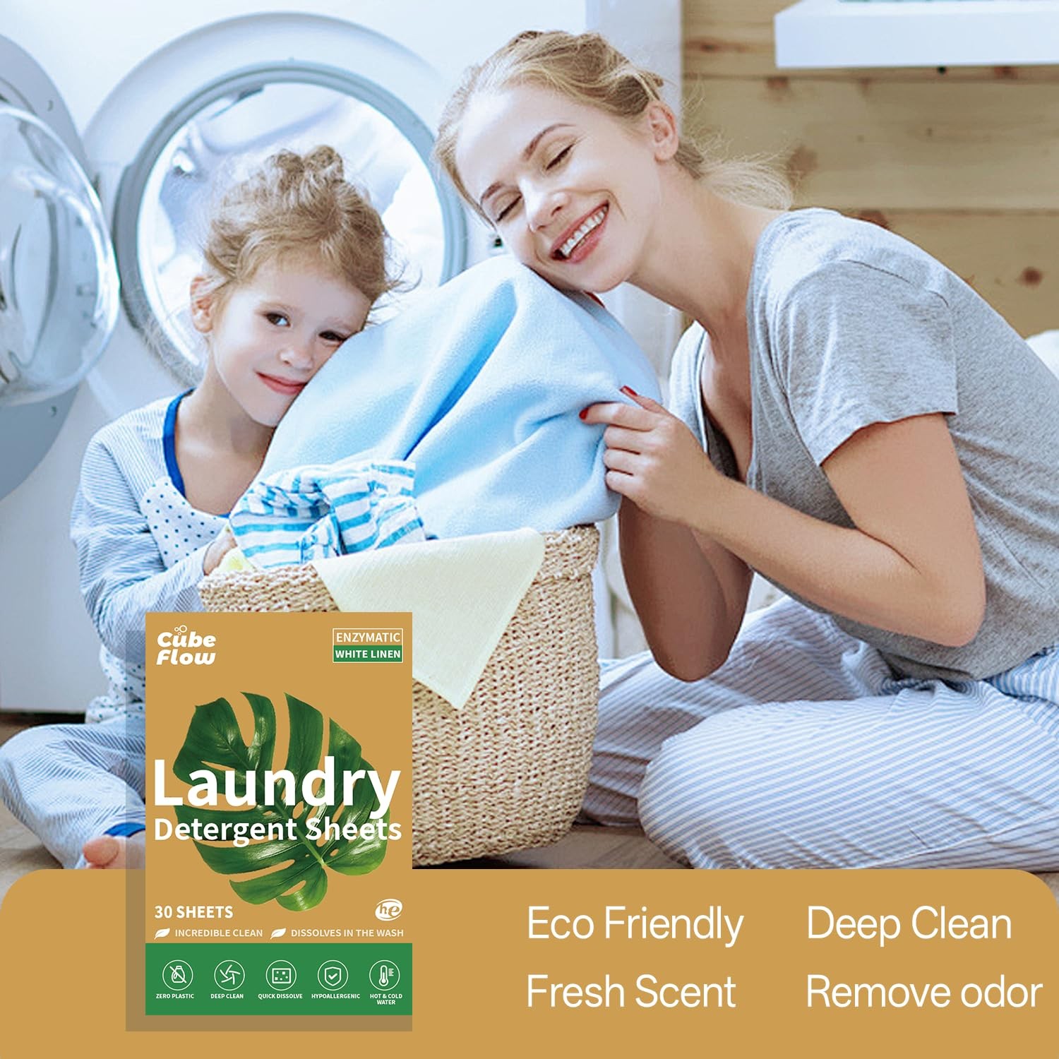 Linen Scented Laundry Detergent Sheets | 60 Loads | Natural Freshness & Deep ...