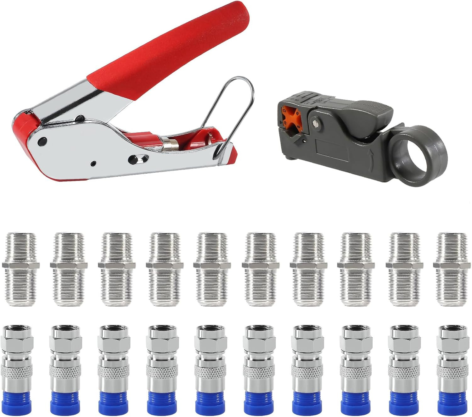 Coax Cable Crimper Coaxial Compression Tool Kit Wire Stripper with F RG6 RG59 Co