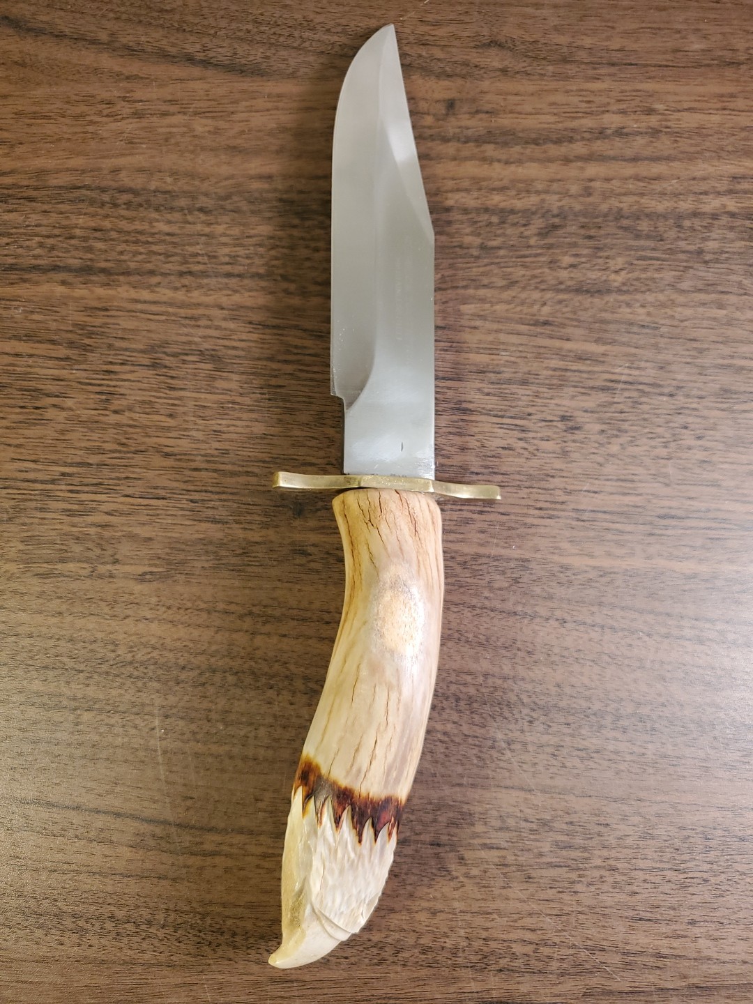 Redneck Toothpick Fixed Blade Bowie Knife 6.5" Blade Carved Antler Eagle Head