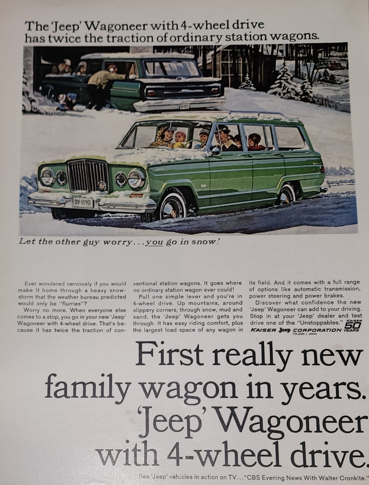 Jeep Wagoneer Magazine Ad Picture Snow Photo Advertisement Vtg Wall Art Decor