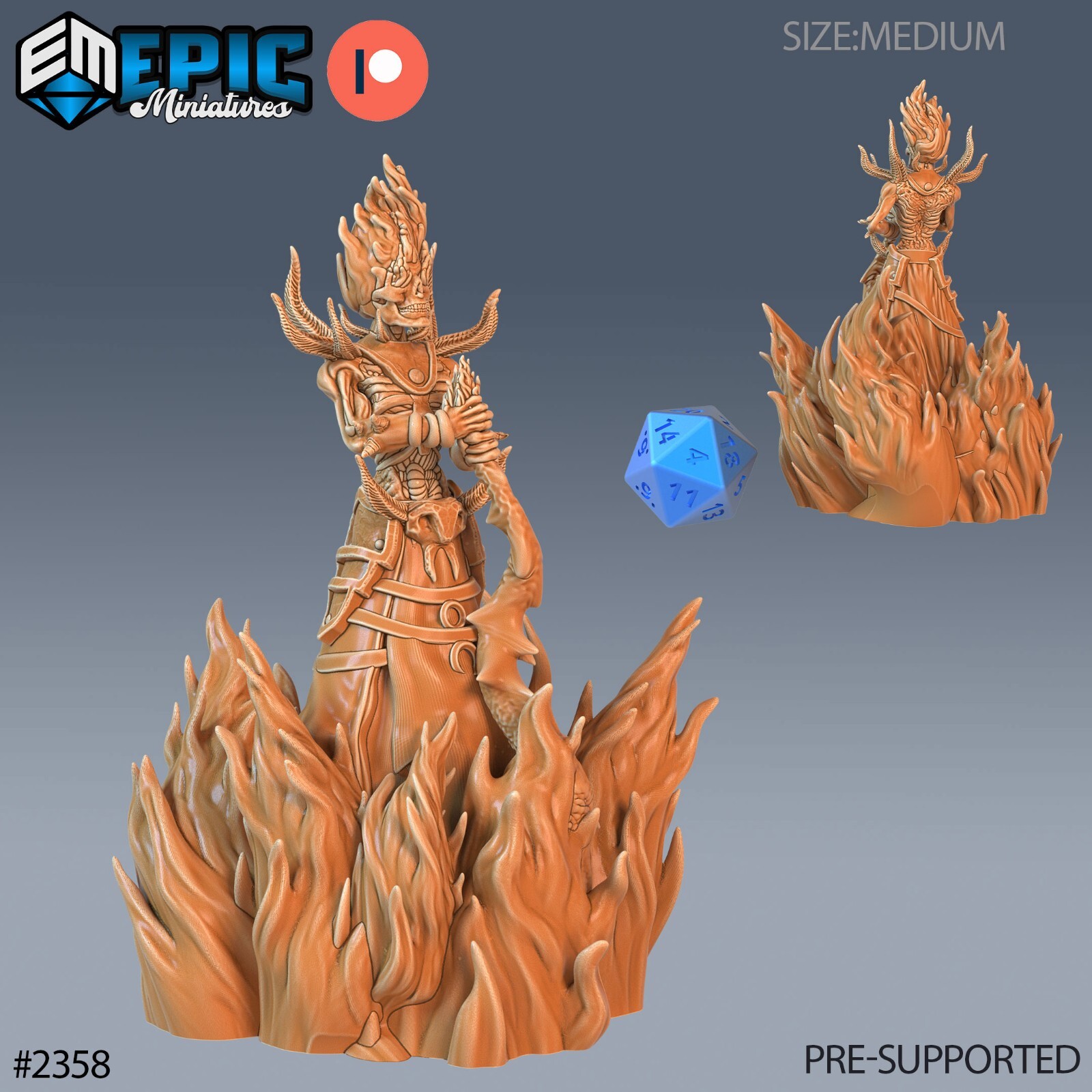 Flame Lich C | Epic Miniatures | RPG D&D Pathfinder Wargaming | 25-28mm