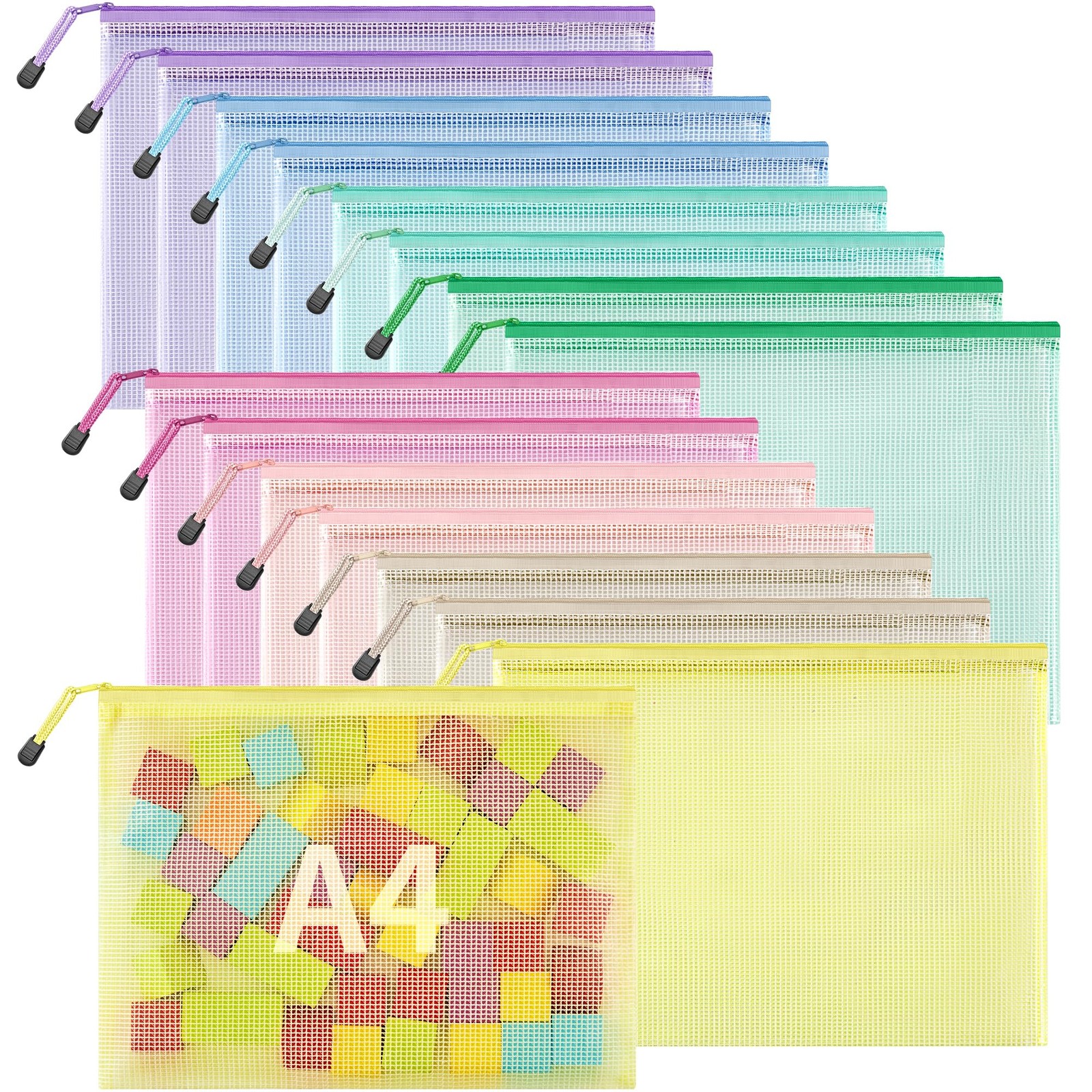 16pcs Mesh Zipper Pouch for Organizing, A4 Size Zipper Bags