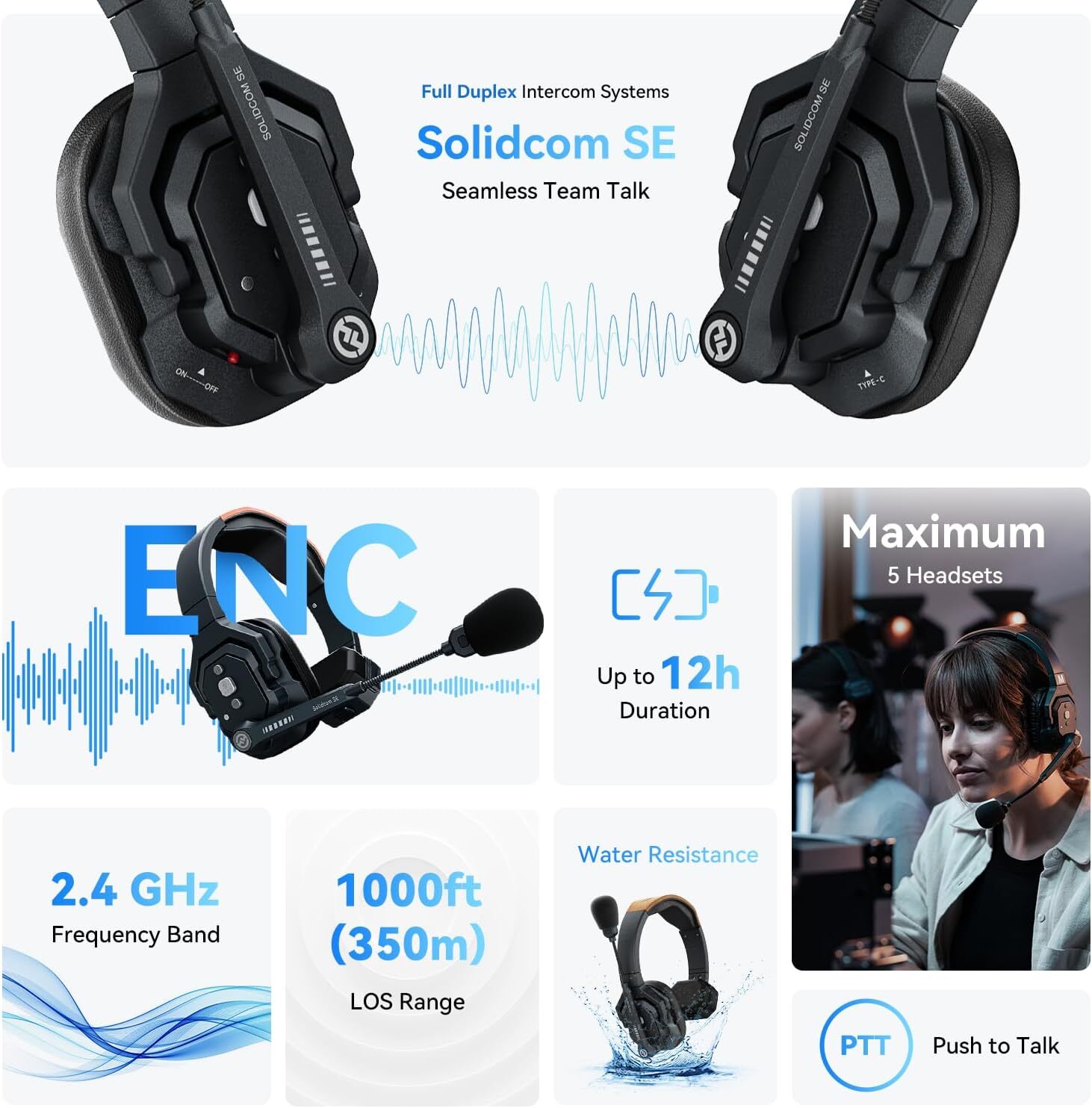 Hollyland Solidcom SE-4S 1100ft Full-Duplex Wireless Intercom Headset System
