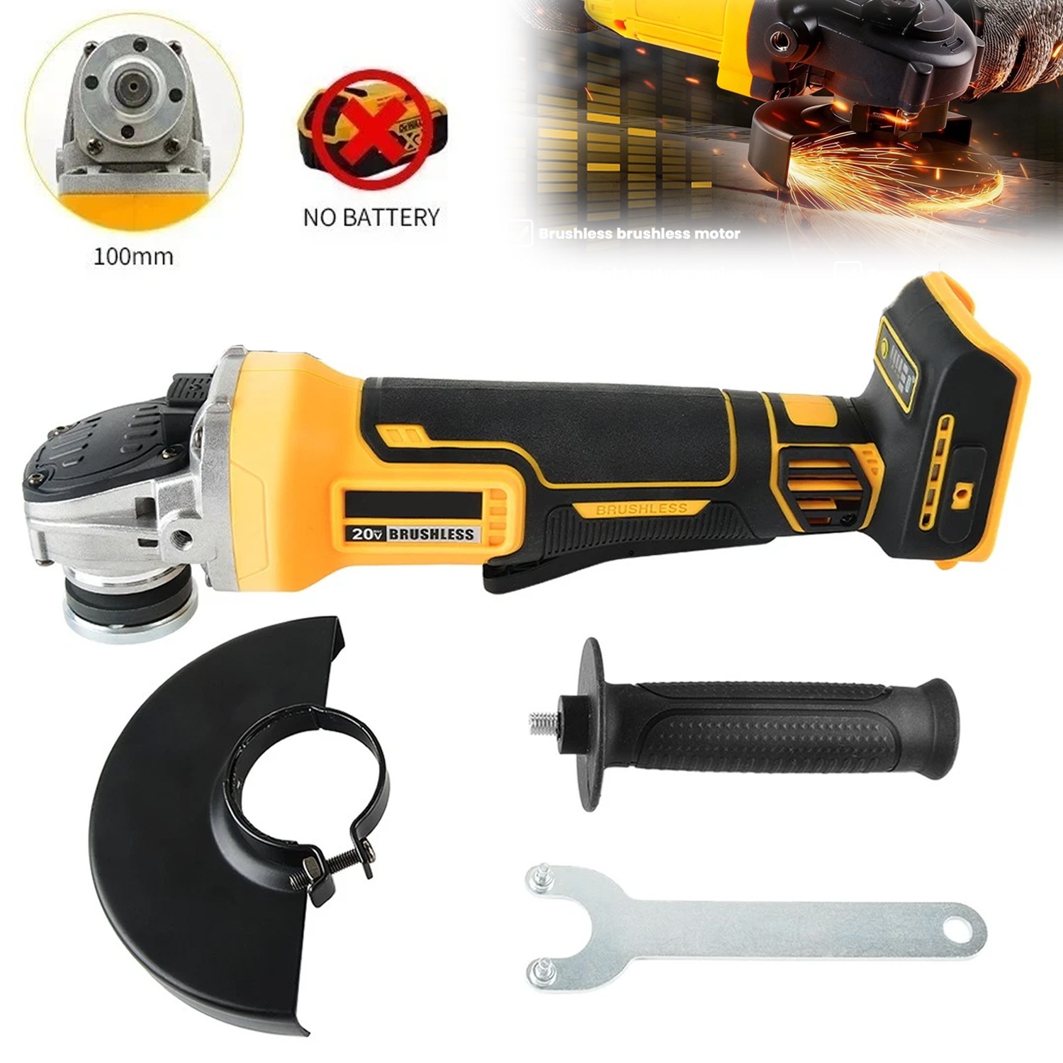 4-1/5" to 4" Brushless Cordless Angle Grinder Compatible Dewalt 20V MAX Battery