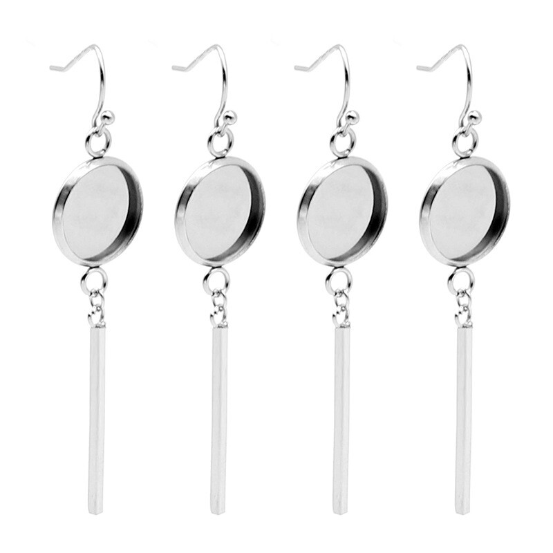 20pcs Stainless Steel cabochon earring settings blank base with long Stick