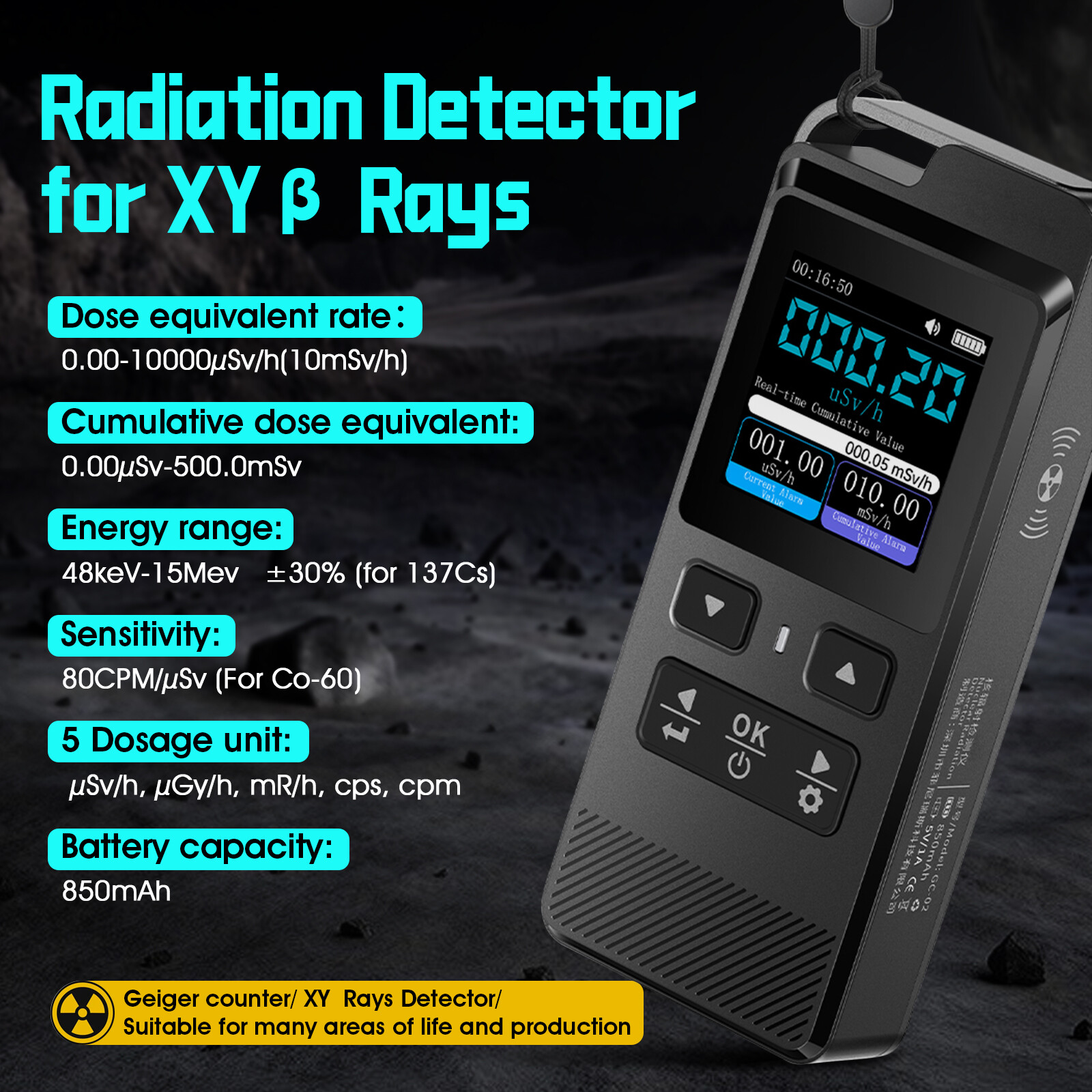 Portable LCD Nuclear Radiation Detector GM Geiger Counter β/γ/X-Ray Dosimeter