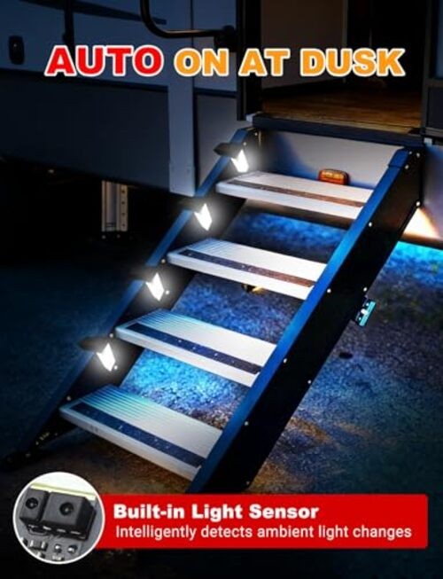 Solar Powered RV Step Lights, Wireless No Drill Outdoor Exterior Lights,