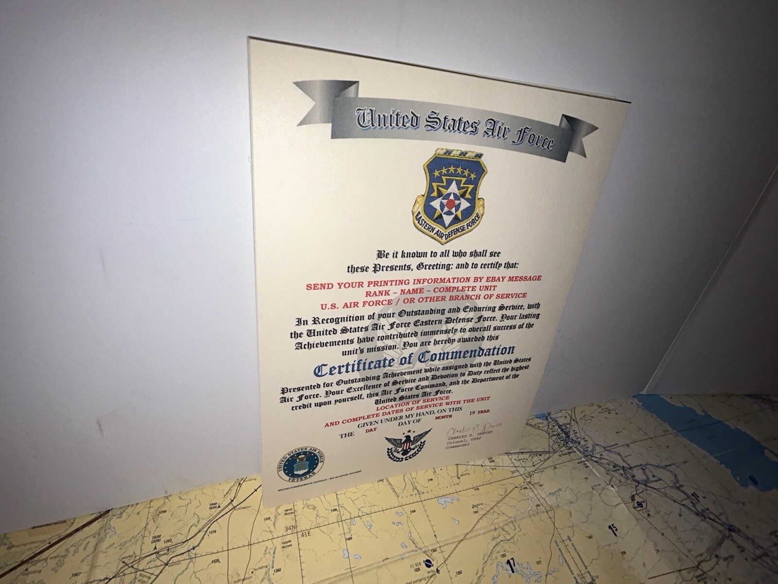 U.S.A.F. / AIR FORCE EASTERN AIR DEFENSE FORCE - CERTIFICATE OF COMMENDATION