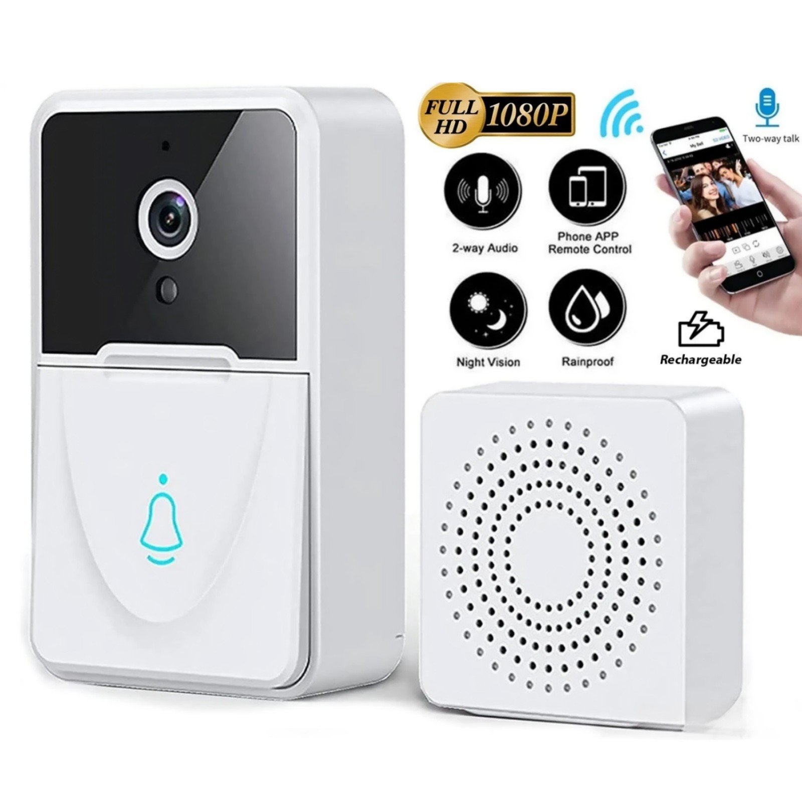 WiFi Security Doorbell Camera Wireless Video Intercom Night Vision HD System