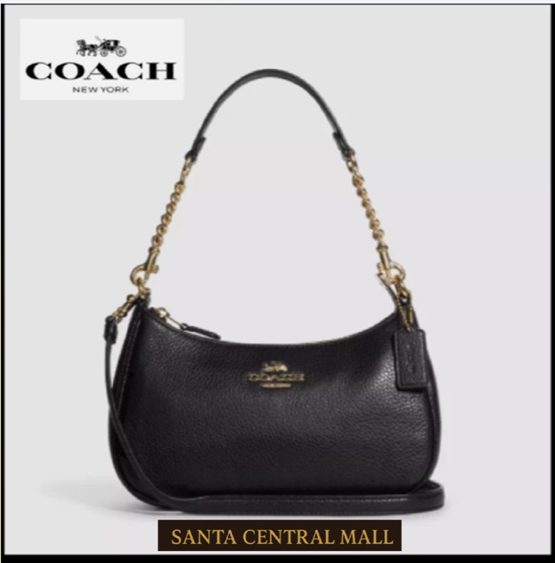 COACH CA209 TERI Shoulder Bag Hand Bag Black Refined Pebble Leather Outlet New