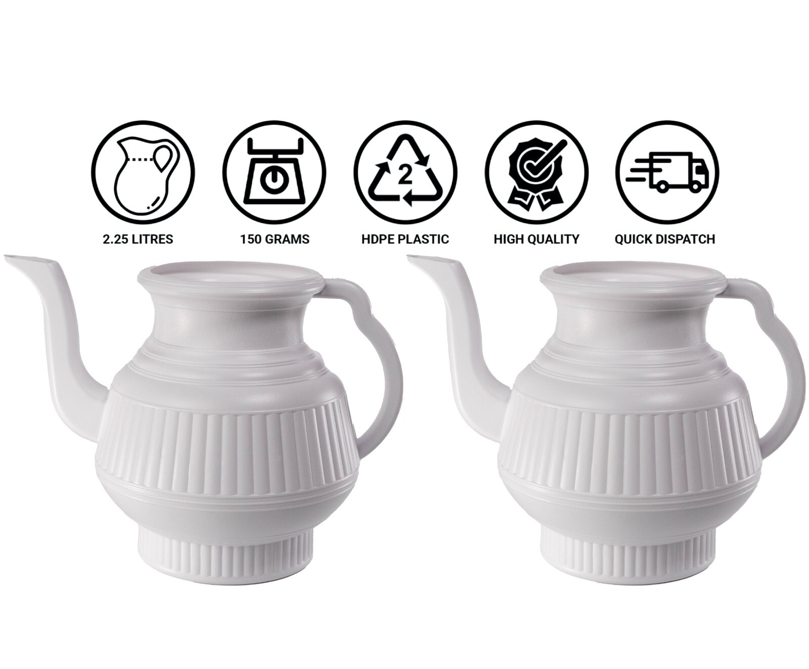 Pair of White Bodna Lota Toilet Wash Jug 1/2 Gallon HDPE