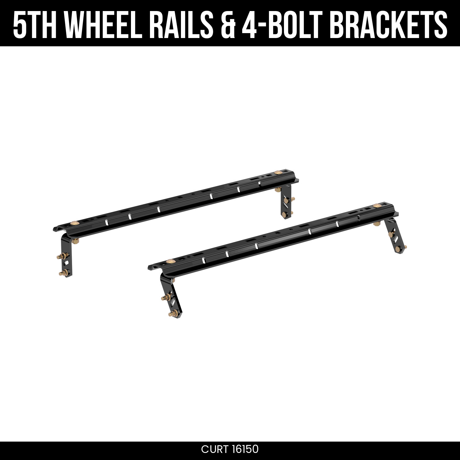 CURT 5th Wheel Rails & Brackets, Industry Standard, Gloss Black, 25K lbs