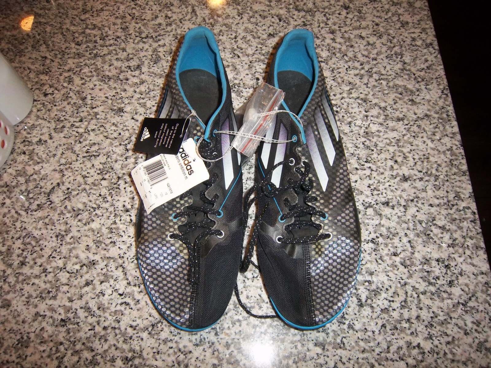 MENS SIZE 12.5 ADIDAS ADIZERO BLACK/BLUE/GRAY AMBITION TRACK SHOES - NEW