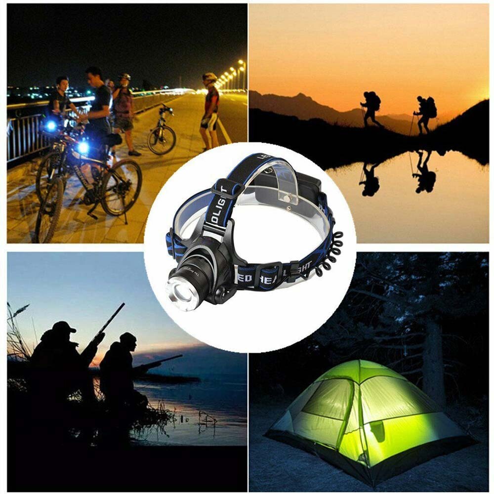 Rechargeable Head Light Torch LED Tactical Adjustable Headlamp 3 Mode Zoomable